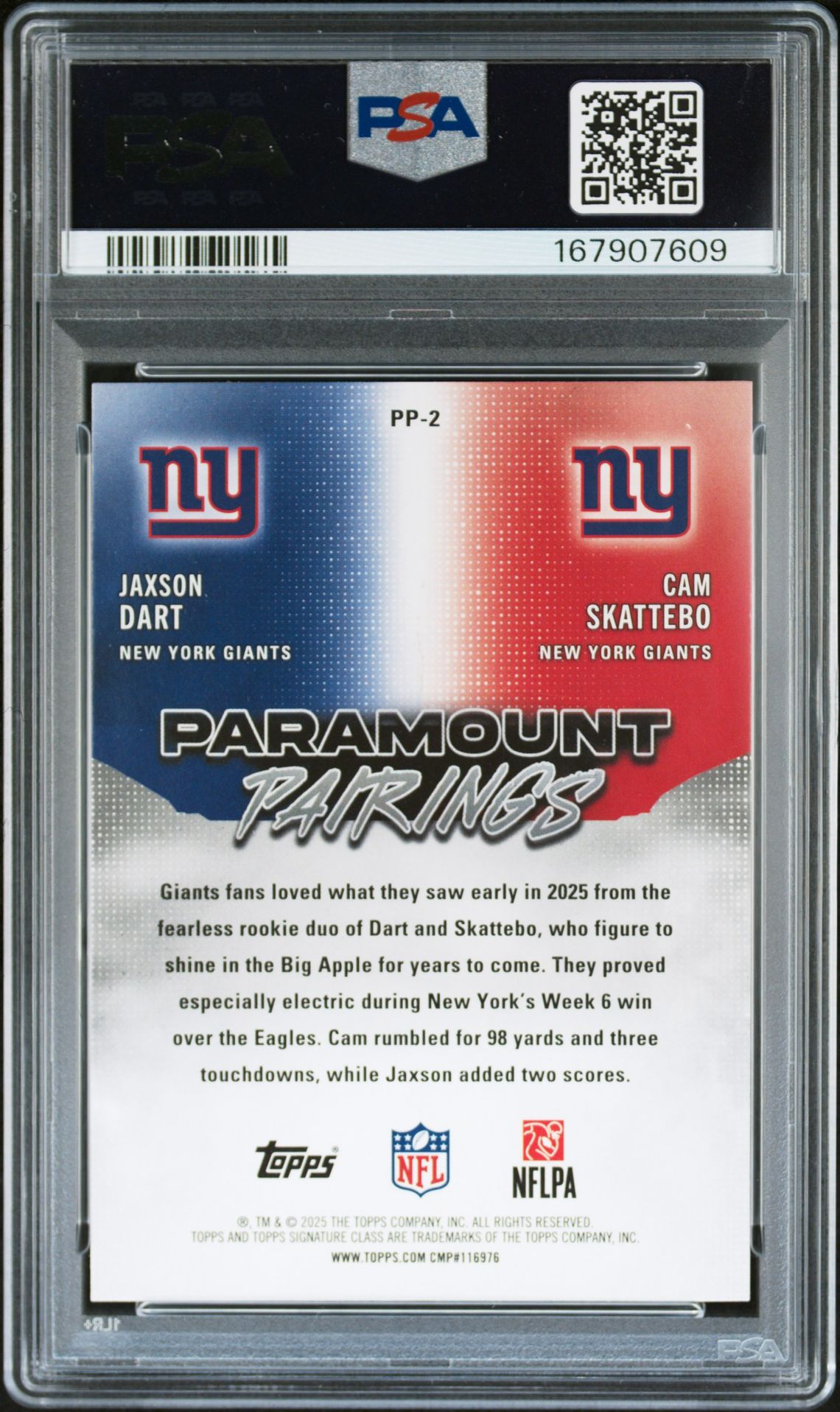 2025 Topps Signature Class Paramount Pairings Dart/Skattebo #2 Mint 9 back