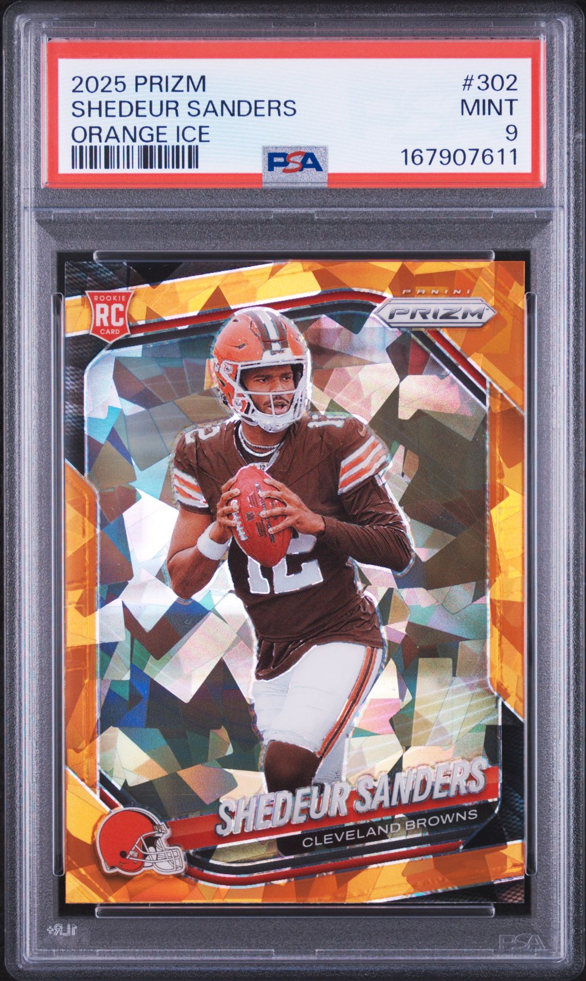 2025 Panini Prizm Shedeur Sanders #302 (Orange Ice) Mint 9 front