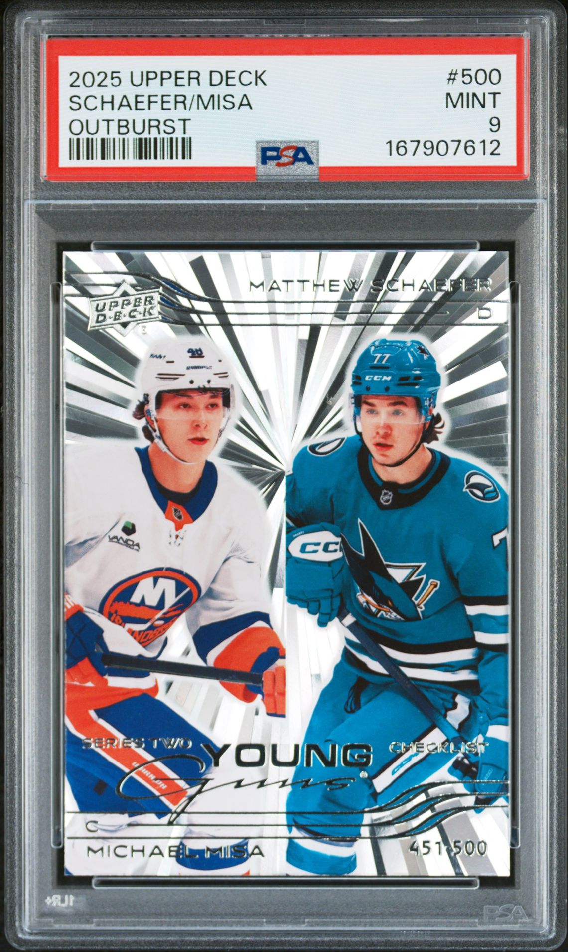 2025 Upper Deck Schaefer/Misa #500 (Outburst) Mint 9 front