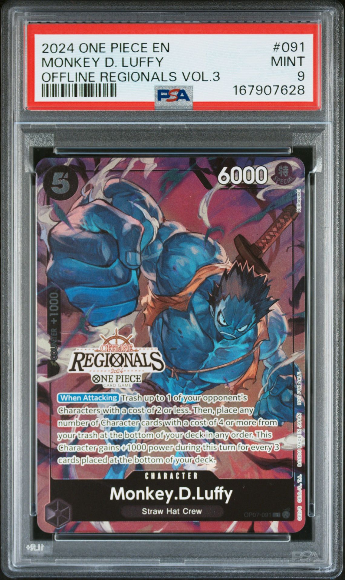 2024 One Piece Offline Regionals Pack 2024 Vol.3 Monkey D. Luffy #091 Mint 9 front