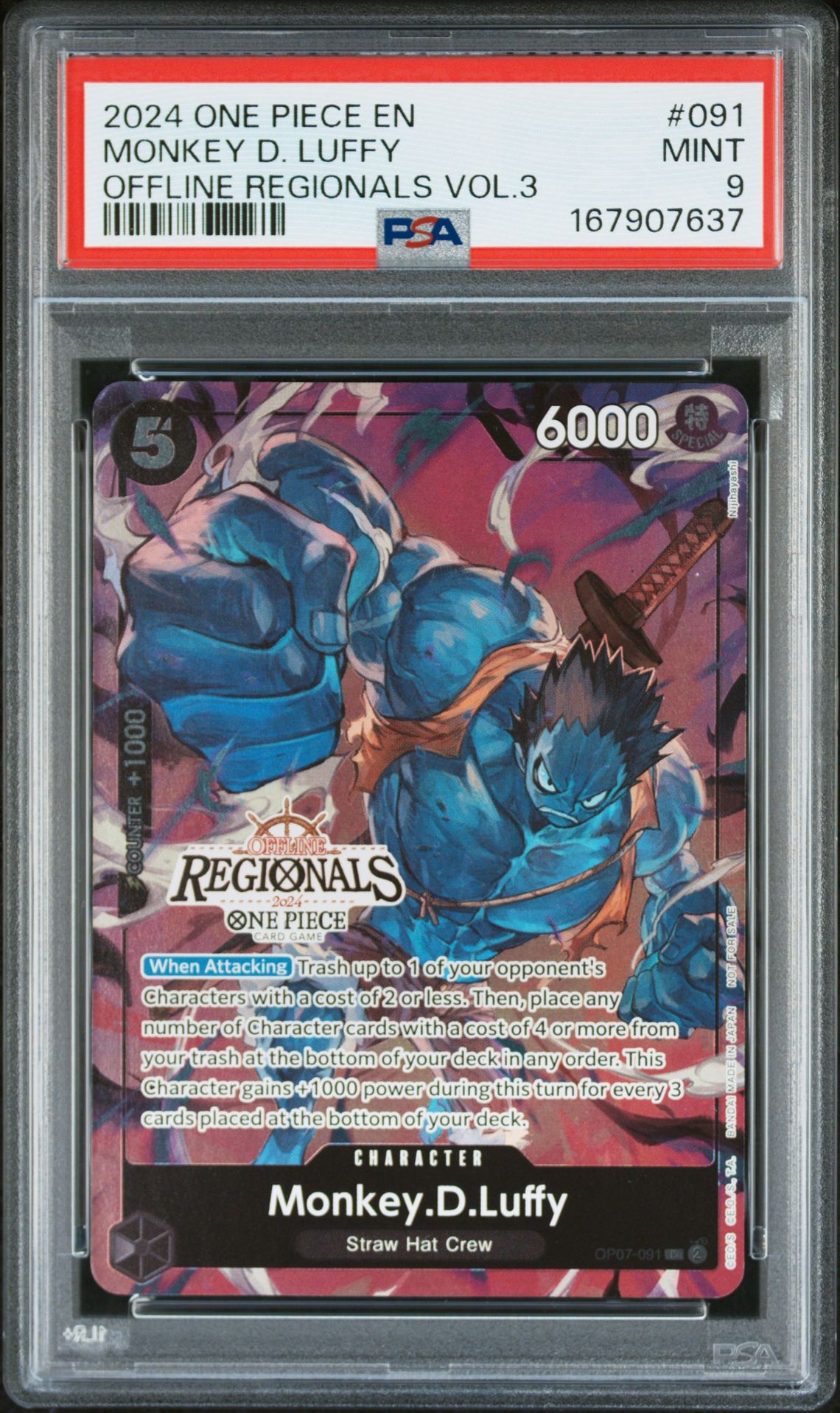 2024 One Piece Offline Regionals Pack 2024 Vol.3 Monkey D. Luffy #091 Mint 9 front