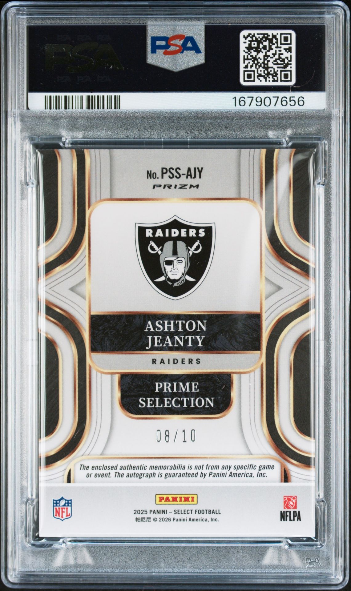 2025 Panini Select Prime Selection Signatures Relics Ashton Jeanty #Pss-Ajy (Prm Slct Sig Rl-Gd Pr Jsy Num) Nm-Mt 8 back