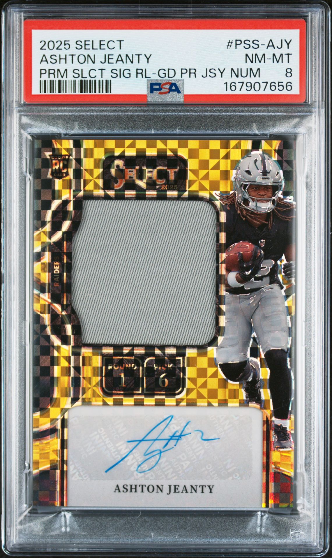 2025 Panini Select Prime Selection Signatures Relics Ashton Jeanty #Pss-Ajy (Prm Slct Sig Rl-Gd Pr Jsy Num) Nm-Mt 8 front