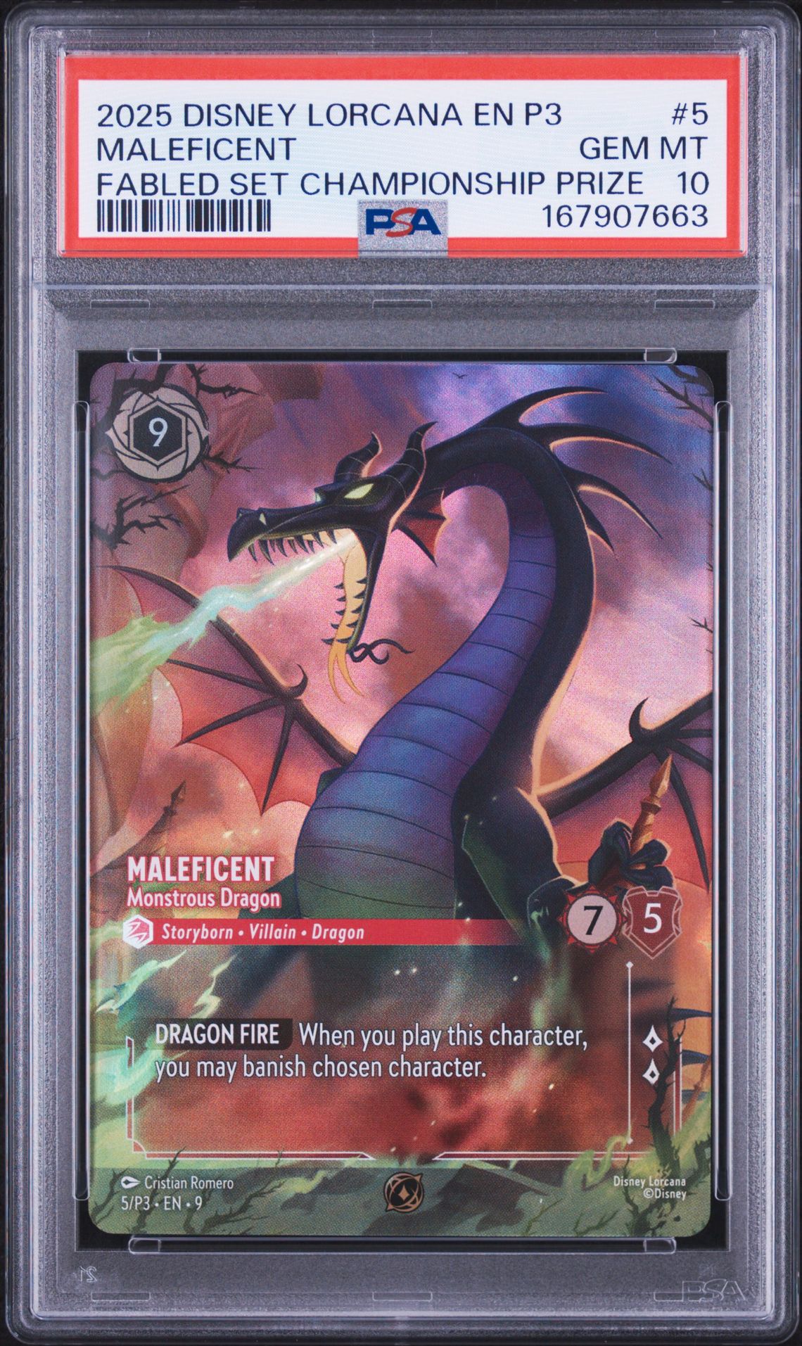 2025 Disney Lorcana En P3-Promo Maleficent #5 (Fabled Set Championship Prize) Gem Mt 10 front