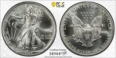 1993 $1 Silver Eagle MS70
