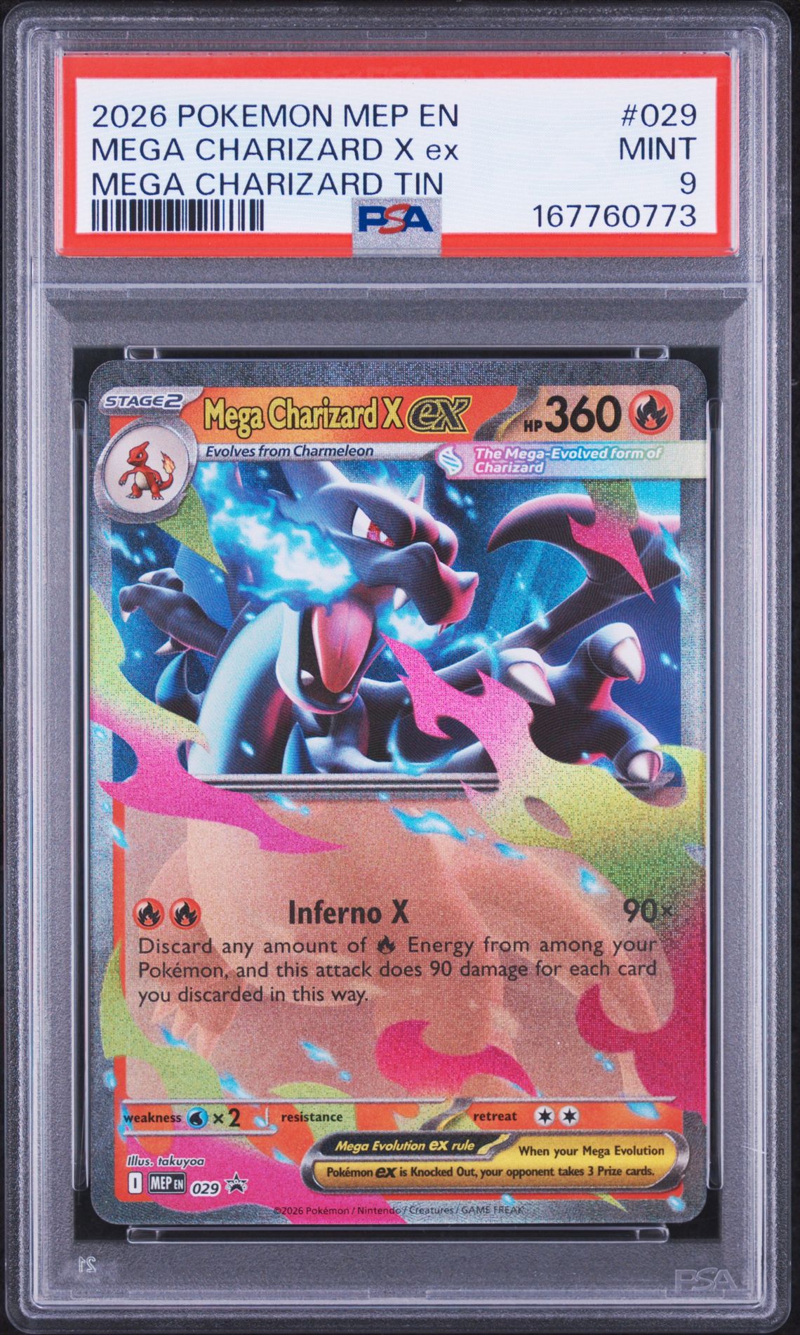 2026 Pokemon Mep En-Me Black Star Promo Mega Charizard X Ex #029 (Mega Charizard Tin) Mint 9 front