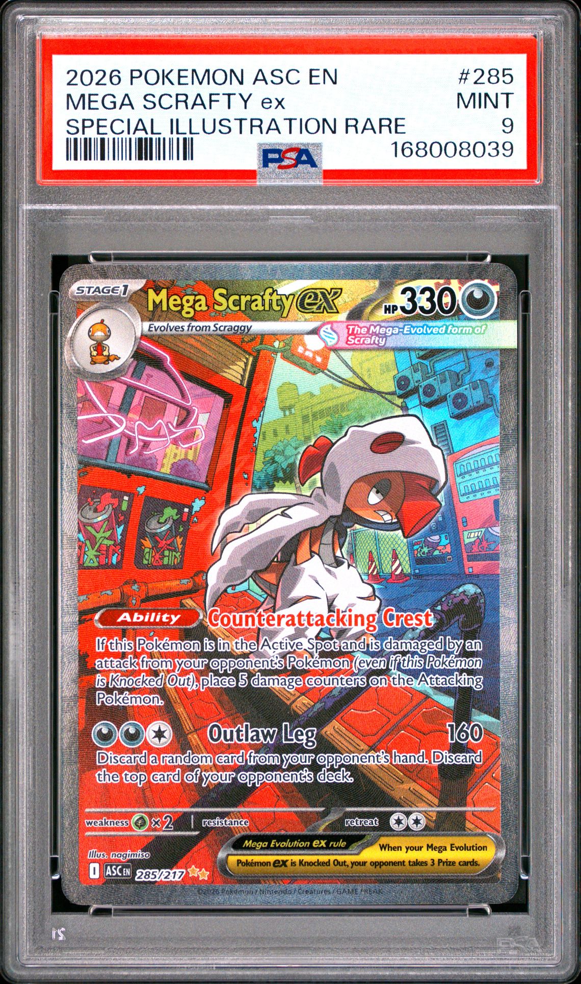 2026 Pokemon Asc En-Ascended Heroes Mega Scrafty Ex #285 (Special Illustration Rare) Mint 9 front