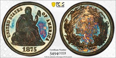 1875 10C MS66PL