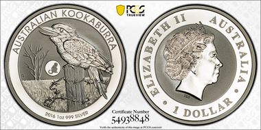 2016-P $1 Kookaburra Ag-Monkey Privy MS69