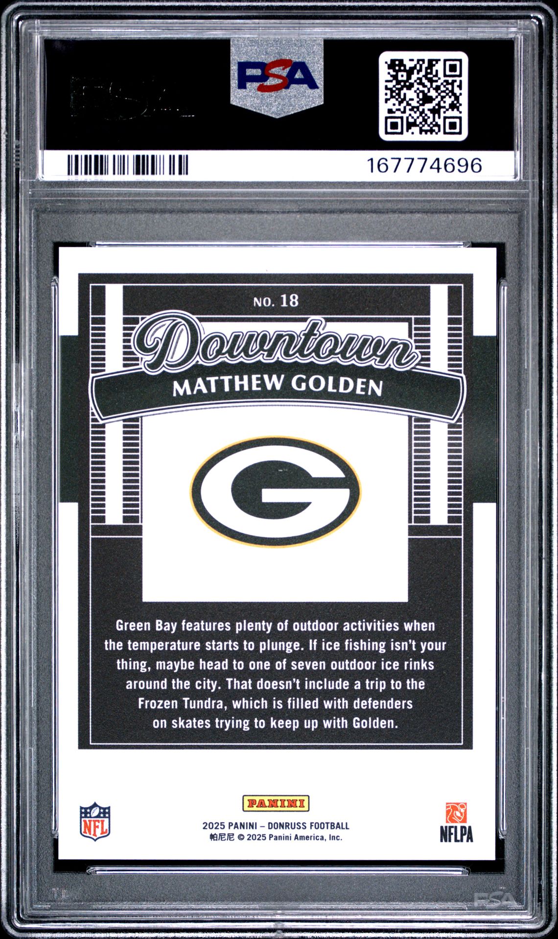 2025 Panini Donruss Downtown Matthew Golden #18 Gem Mt 10 back