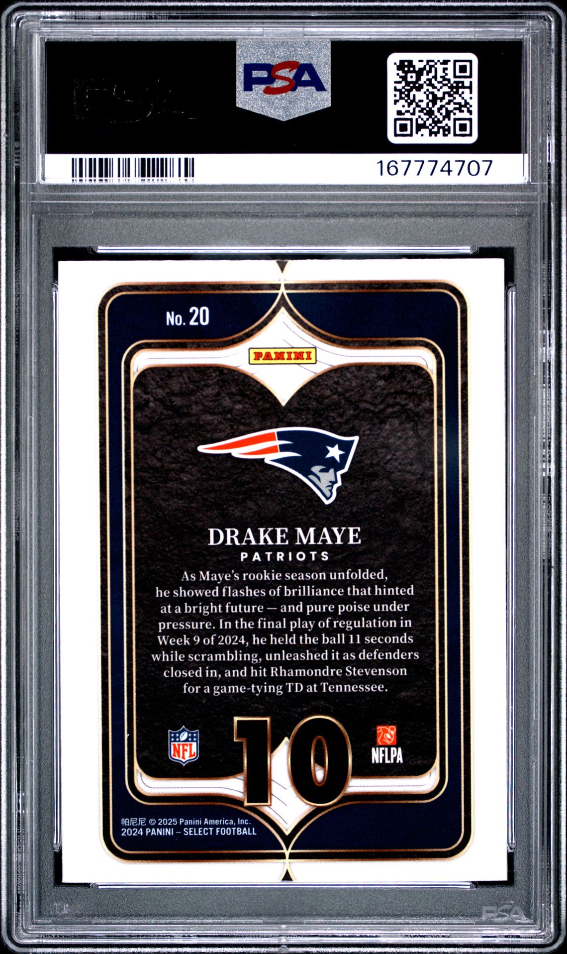 2024 Panini Select Select Numbers Drake Maye #20 Mint 9 back
