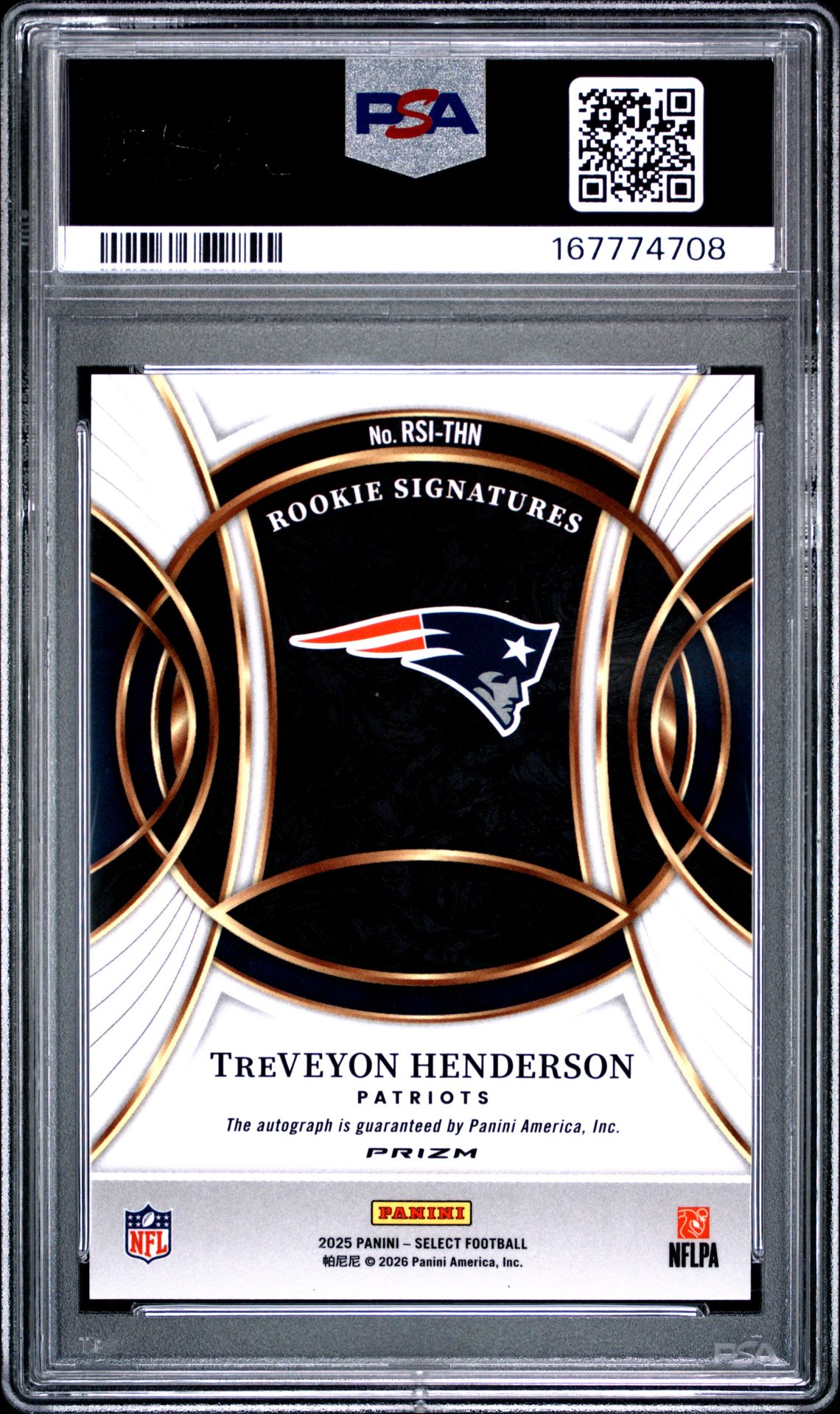 2025 Panini Select Rookie Signatures Treveyon Henderson #Rsi-Thn (Rookie Signatures-Prizm) Gem Mt 10 back