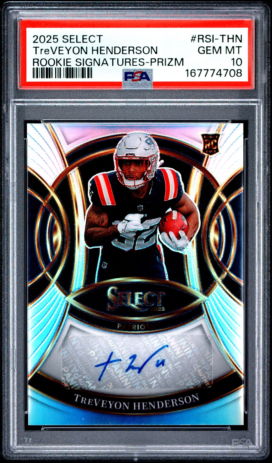 2025 Panini Select Rookie Signatures Treveyon Henderson #Rsi-Thn (Rookie Signatures-Prizm) Gem Mt 10 front