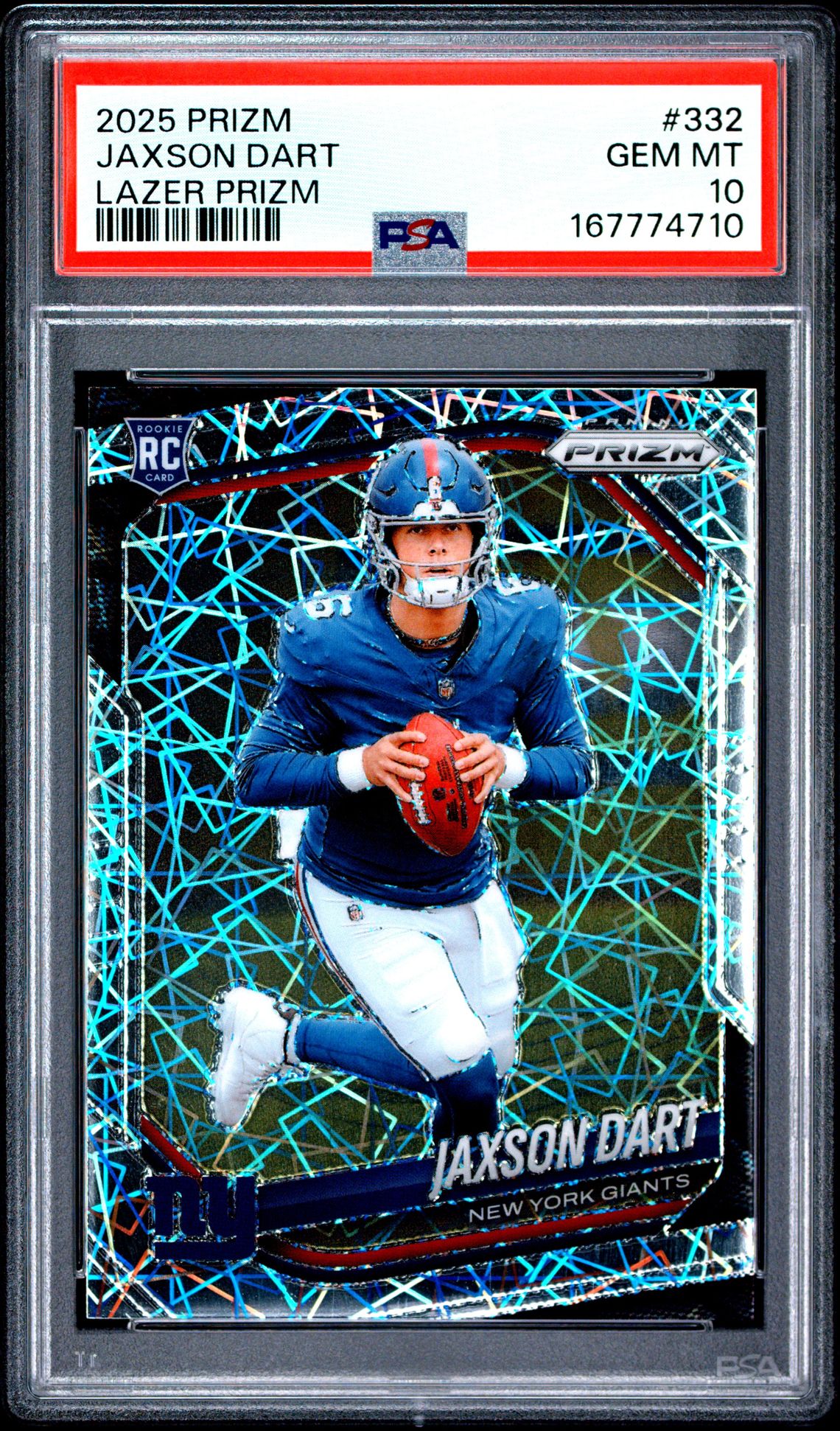 2025 Panini Prizm Jaxson Dart #332 (Lazer Prizm) Gem Mt 10 front