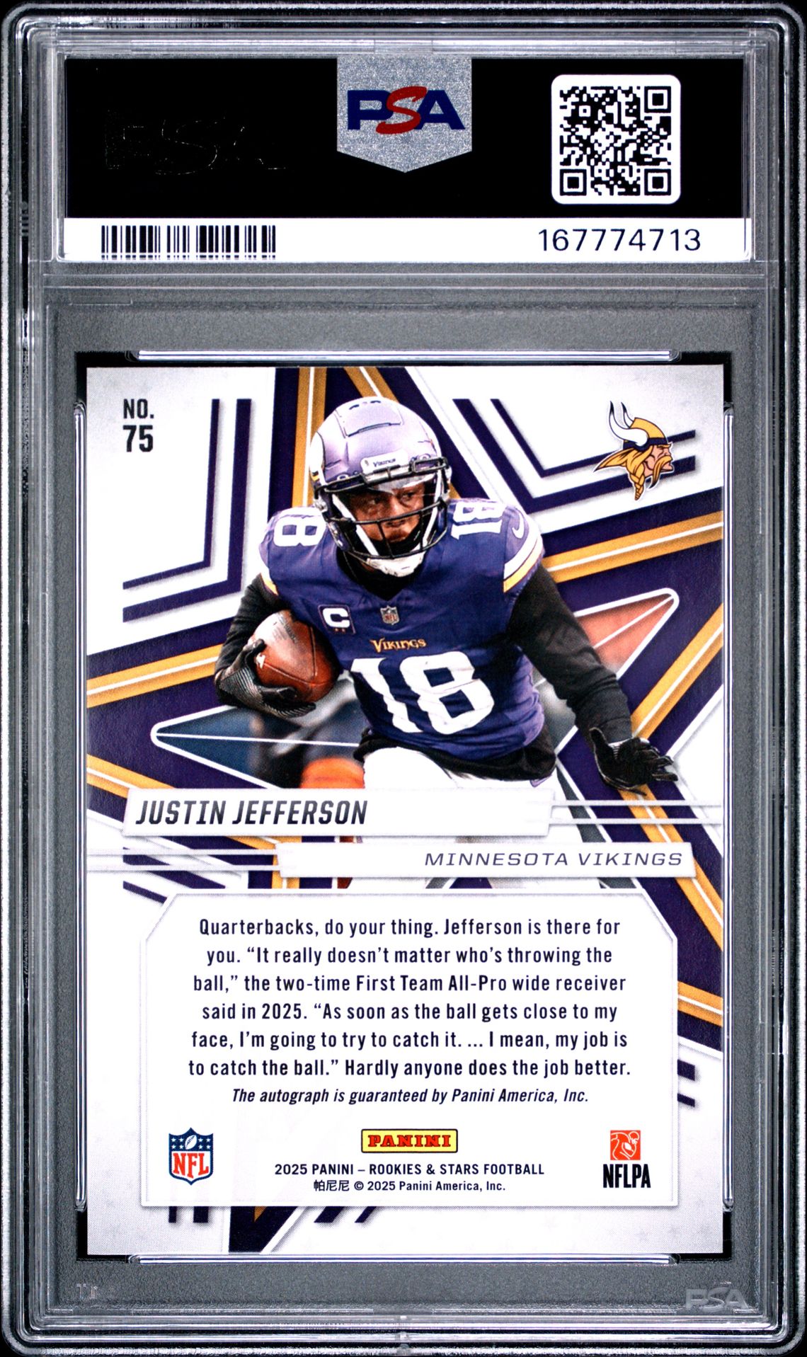 2025 Panini Rookies & Stars Justin Jefferson #75 (Signature) Mint 9 back