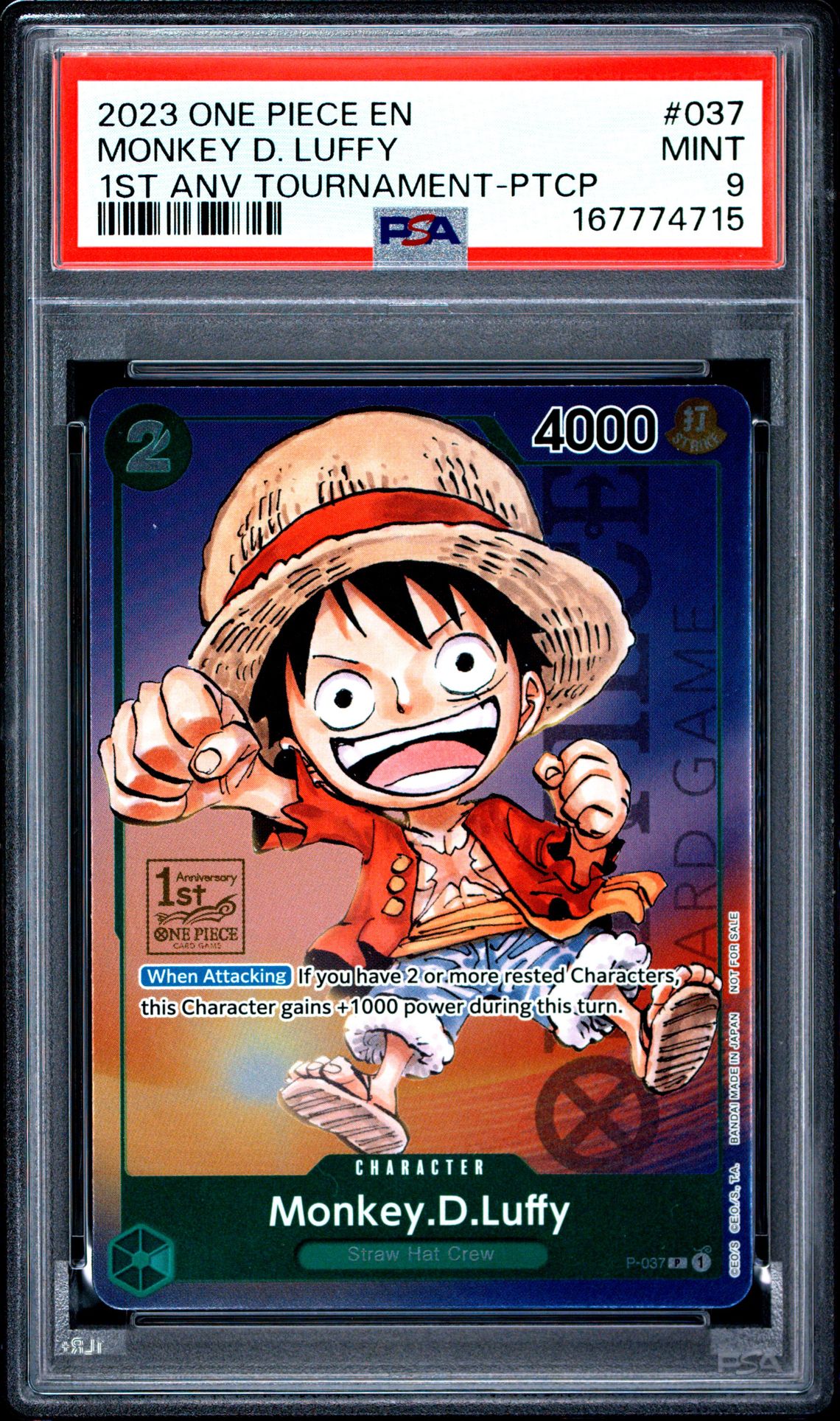 2023 One Piece Promos Monkey D. Luffy #037 (1St Anv Tournament-Ptcp) Mint 9 front