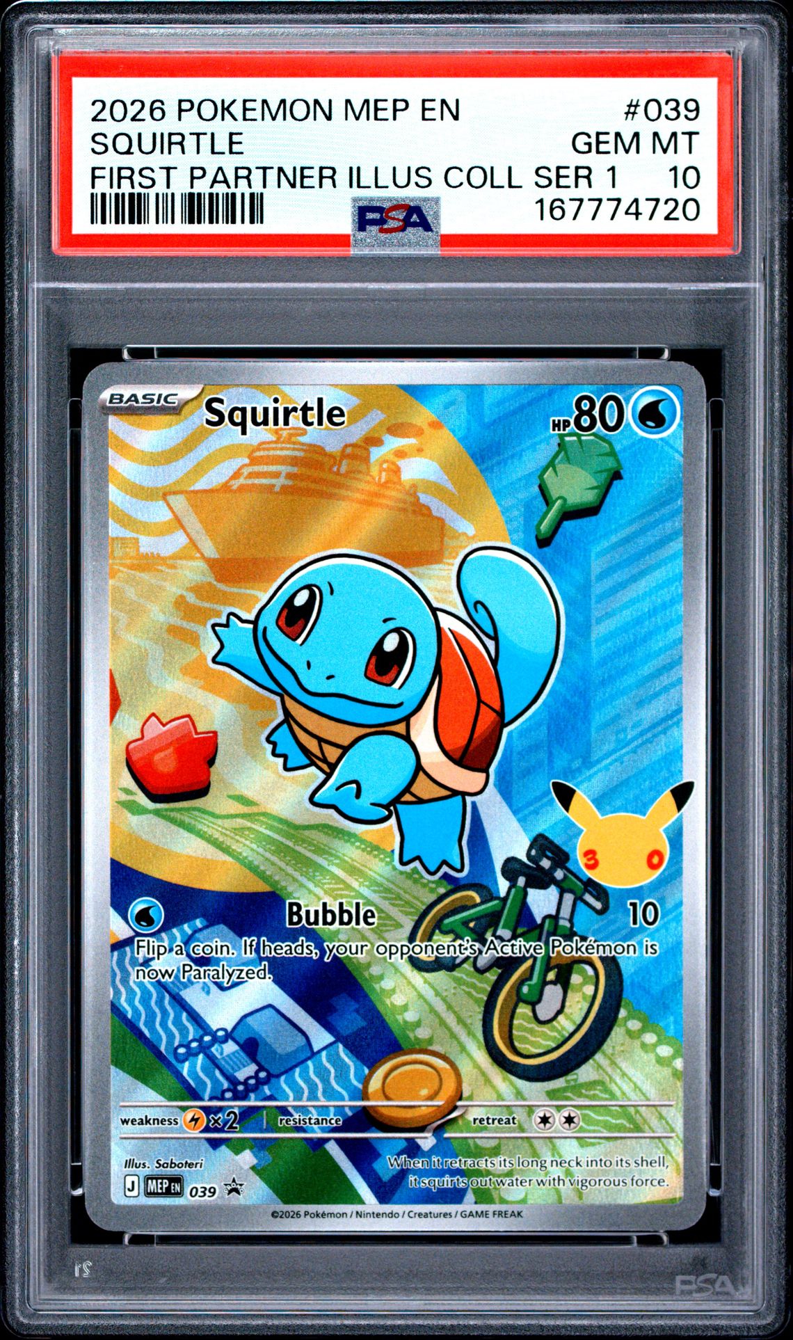 2026 Pokemon Mep En-Me Black Star Promo Squirtle #039 (First Partner Illus Coll Ser 1) Gem Mt 10 front view - PSA graded GEM MT 10