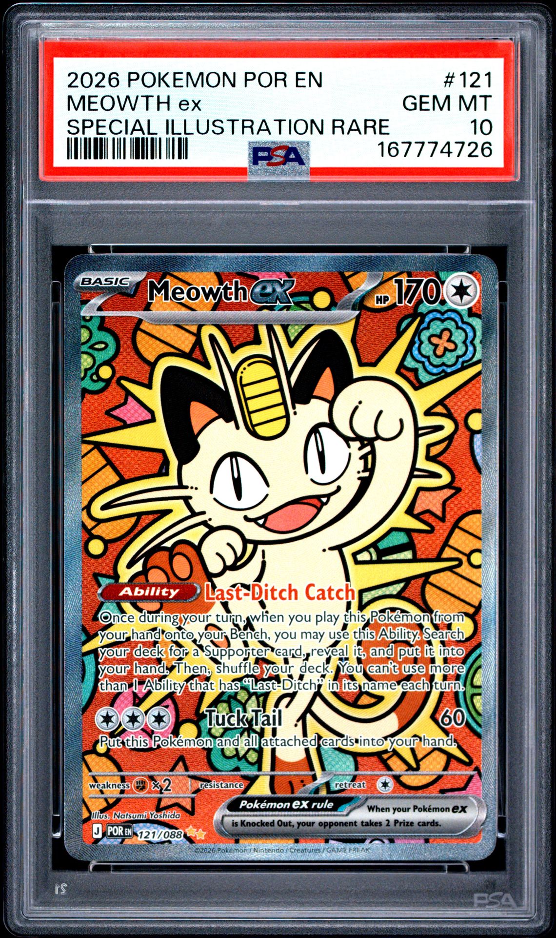 2026 POKEMON POR EN-PERFECT ORDER MEOWTH ex SPECIAL ILLUSTRATION RARE 121 GEM MT 10 front