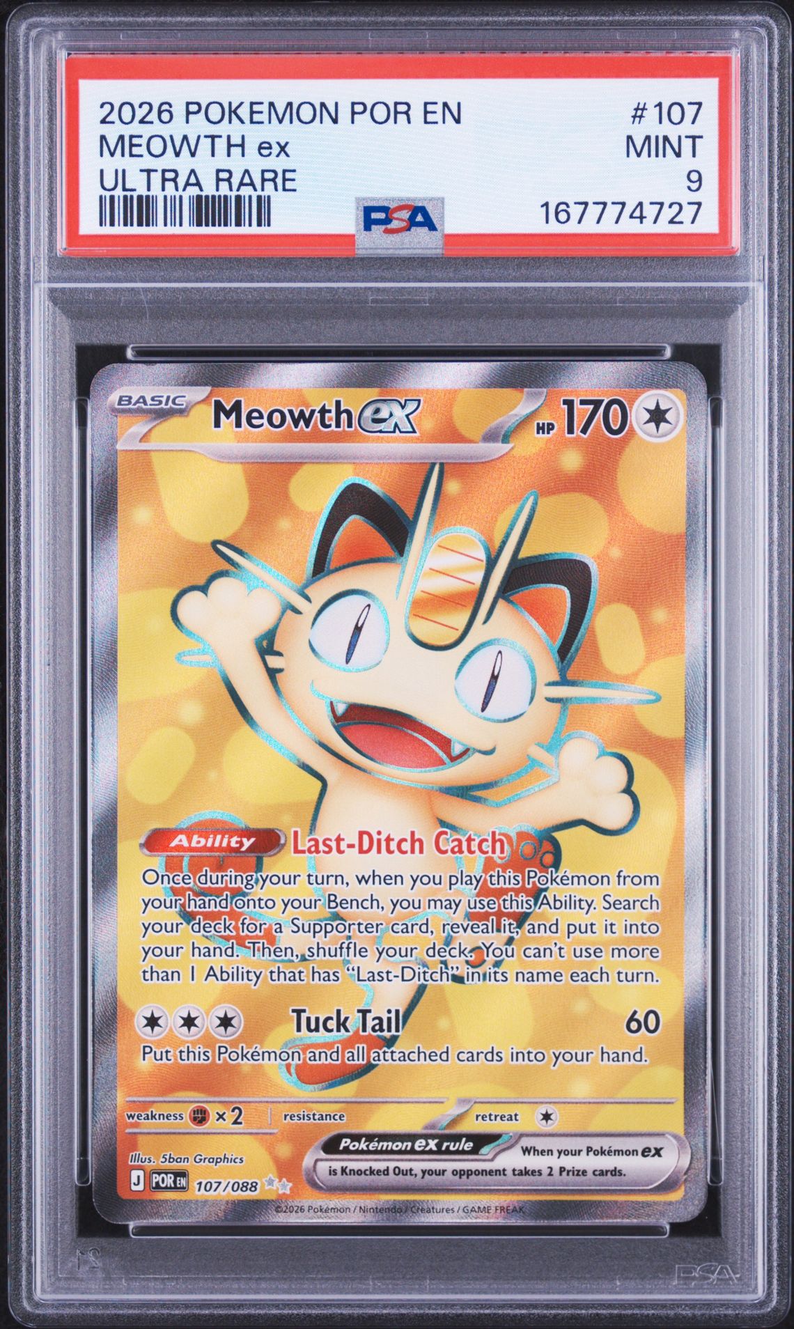 2026 Pokemon Por En-Perfect Order Meowth Ex #107 (Ultra Rare) Mint 9 front