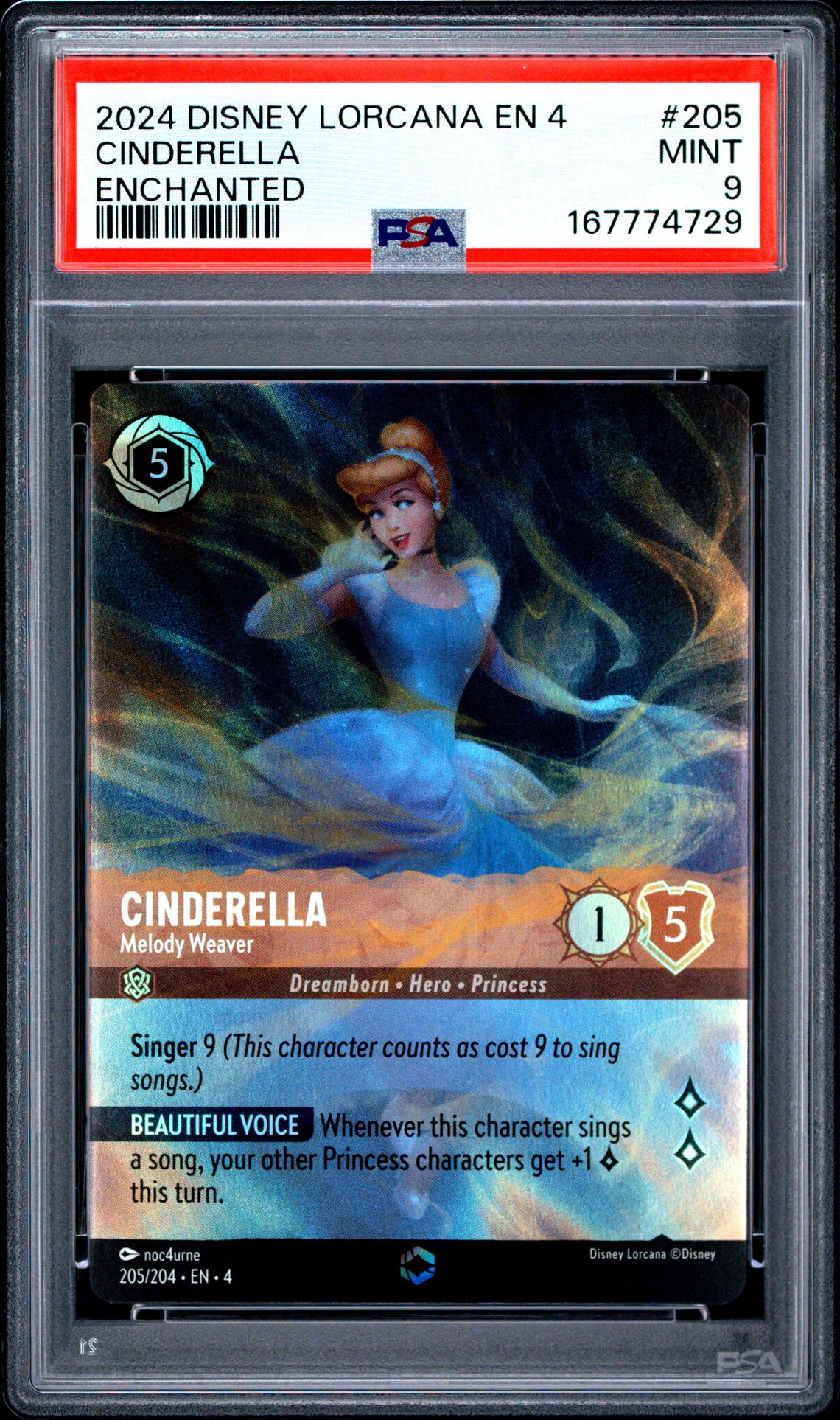 2024 Disney Lorcana En 4-Ursula's Return Cinderella #205 (Enchanted) Mint 9 front