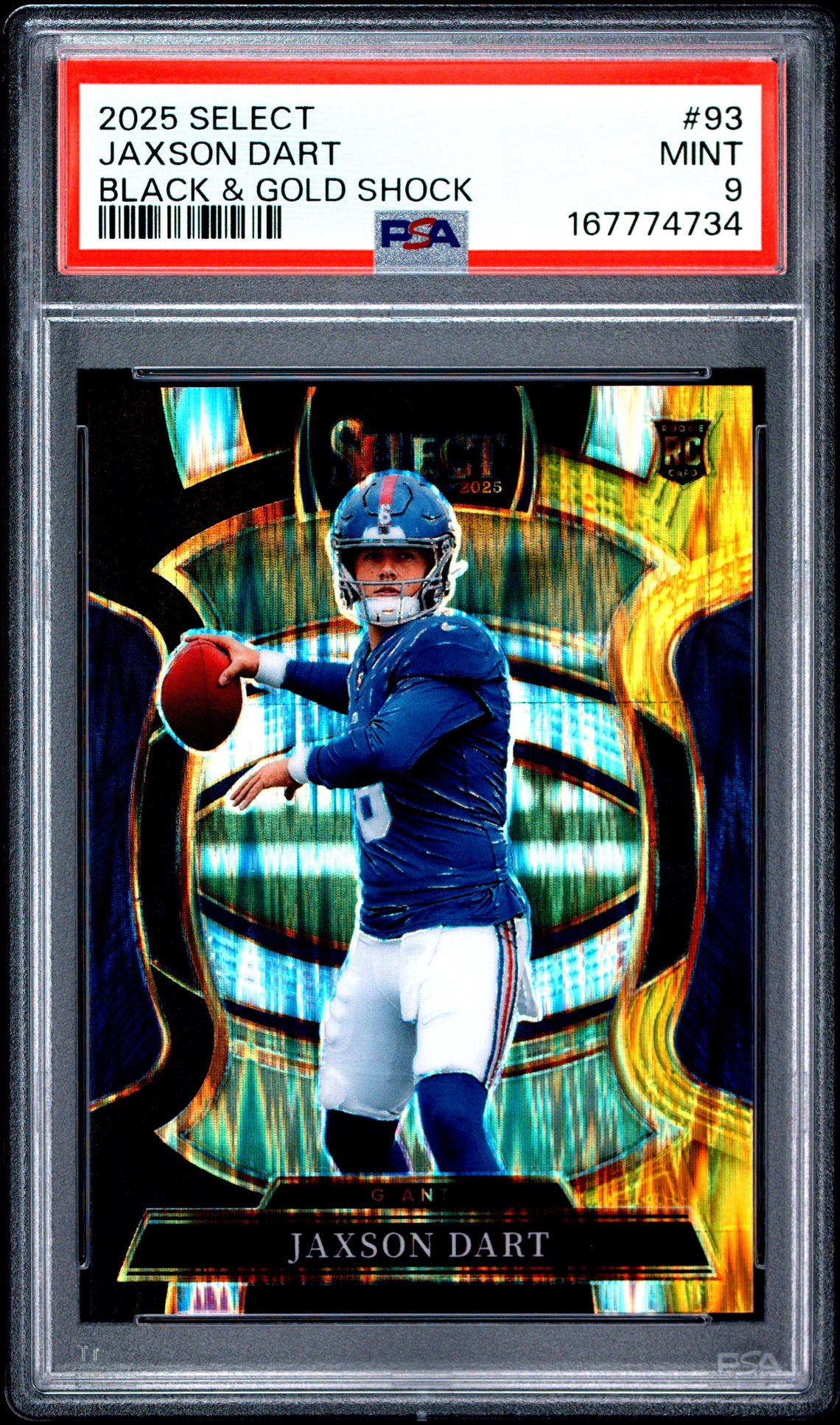 2025 Panini Select Jaxson Dart #93 (Black & Gold Shock) Mint 9 front