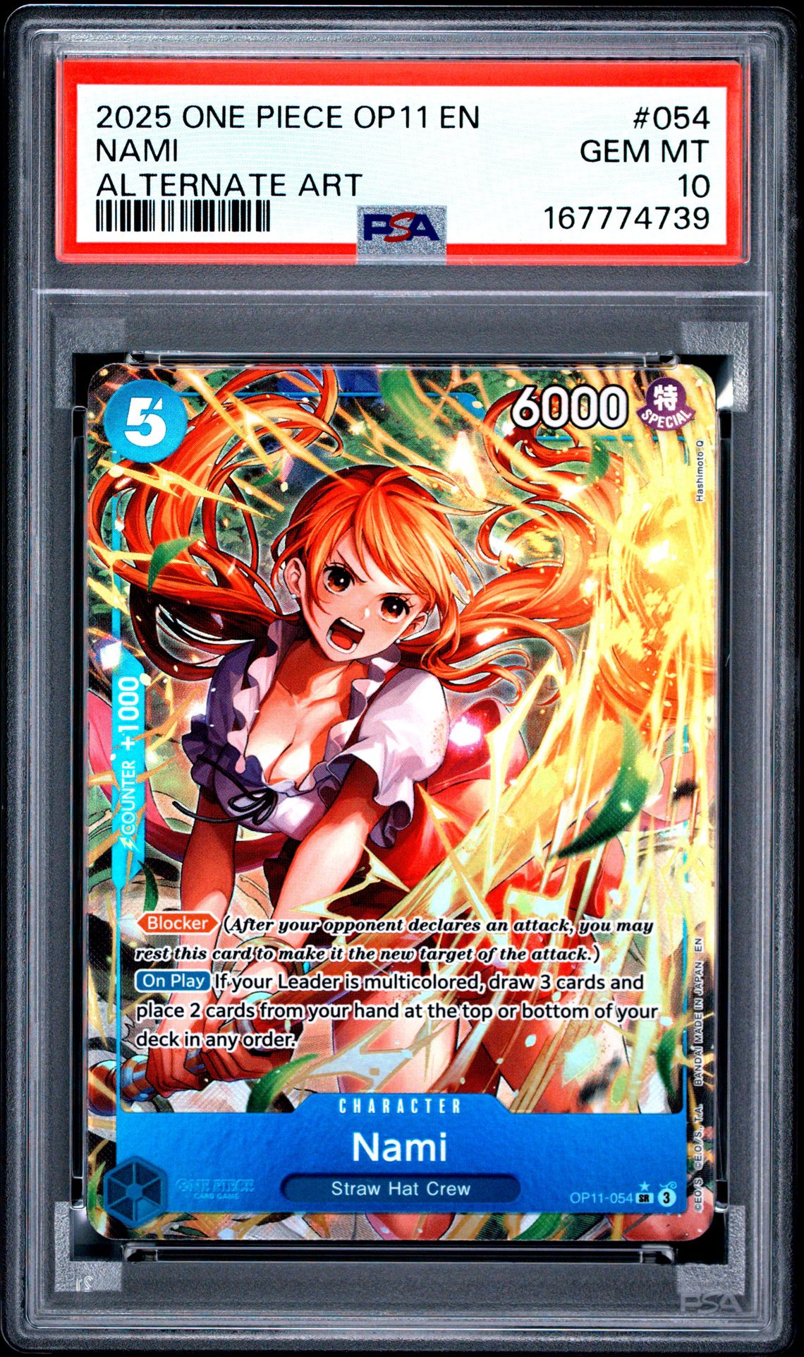 2025 One Piece Op11-A Fist Of Divine Speed Nami #054 (Alternate Art) Gem Mt 10 front view - PSA graded GEM MT 10
