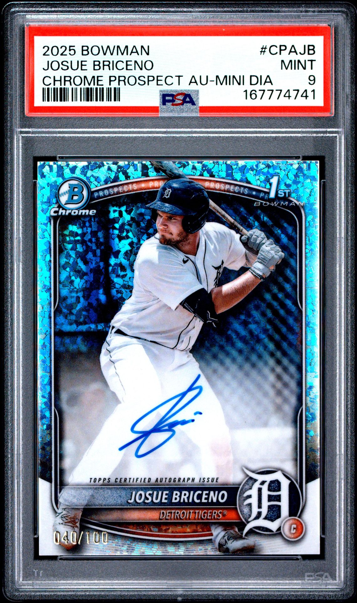2025 Bowman Chrome Prospect Autographs Josue Briceno #Cpajb (Chrome Prospect Au-Mini Dia) Mint 9 front