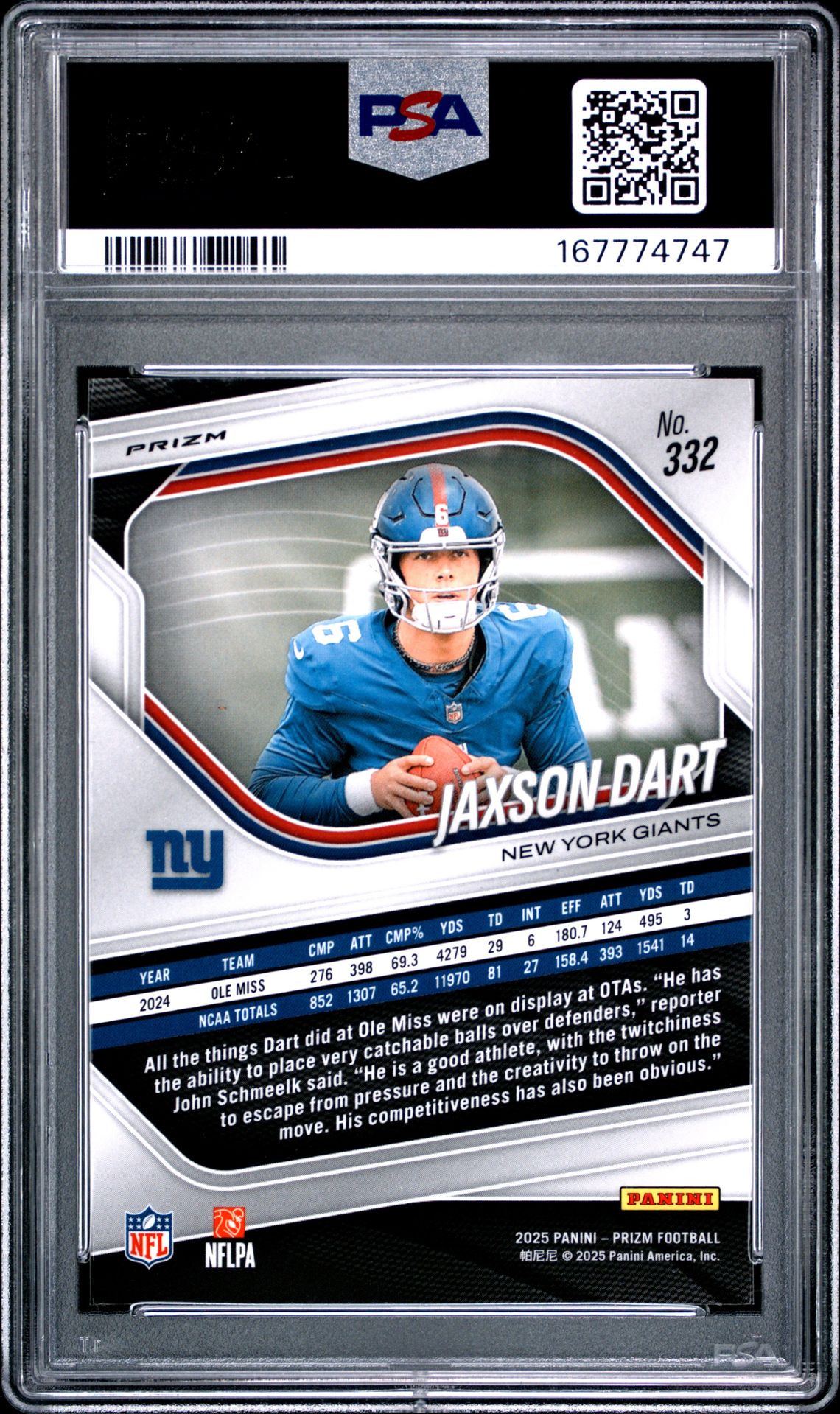 2025 Panini Prizm Jaxson Dart #332 (White Disco) Nm 7 back