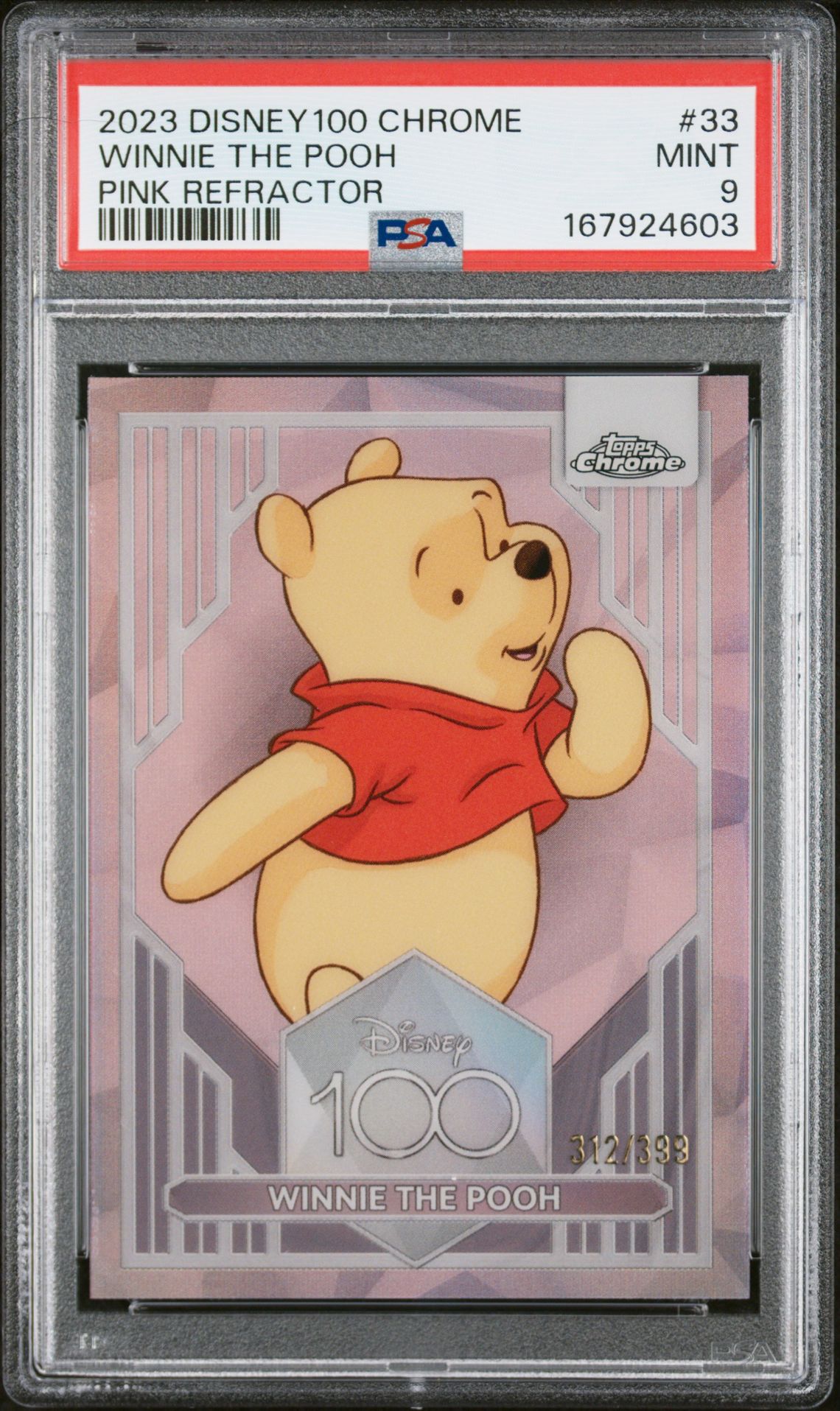 2023 Topps Chrome Disney100 Winnie The Pooh #33 (Pink Refractor) Mint 9 front
