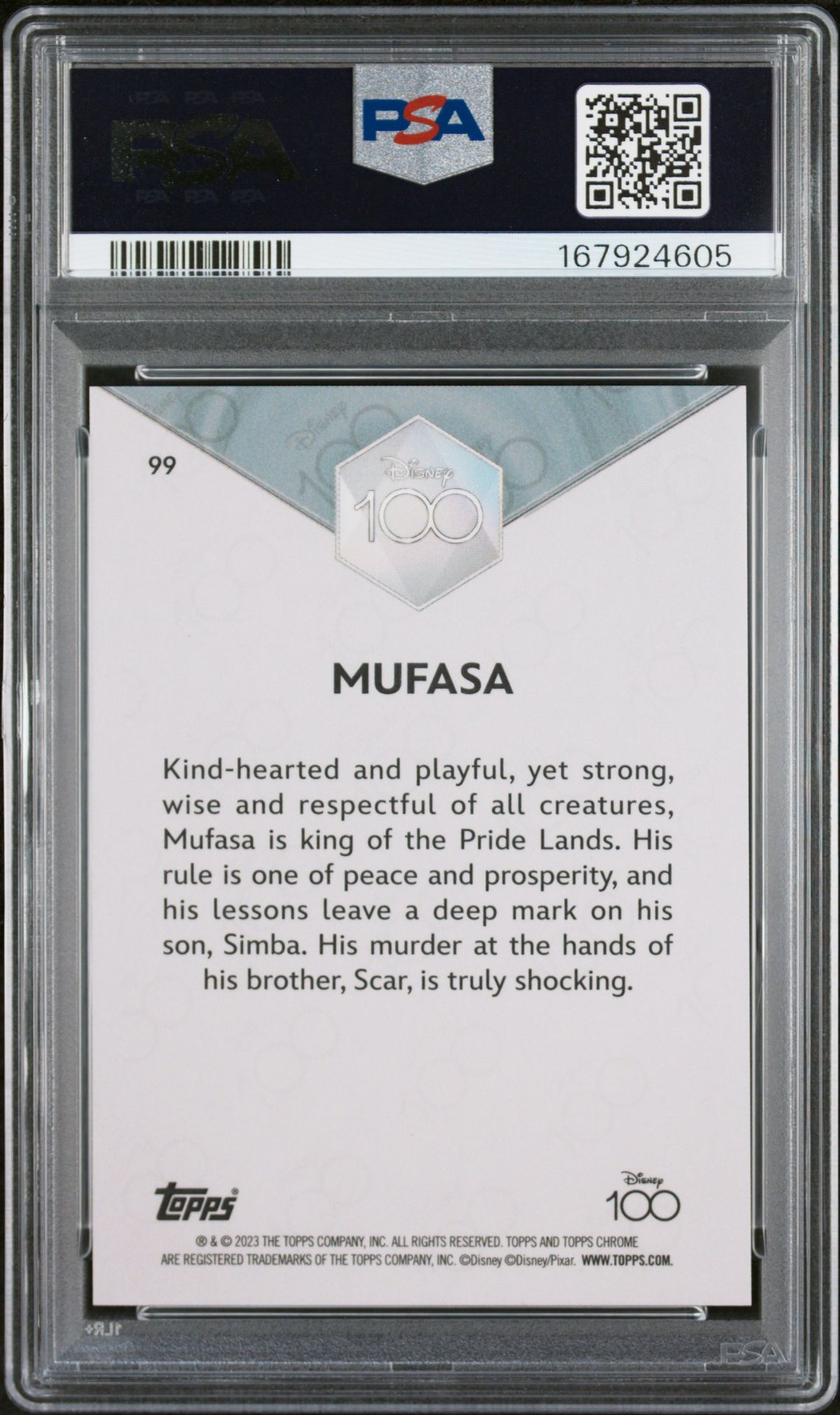 2023 Topps Chrome Disney100 Mufasa #99 (Purple Refractor) Mint 9 back