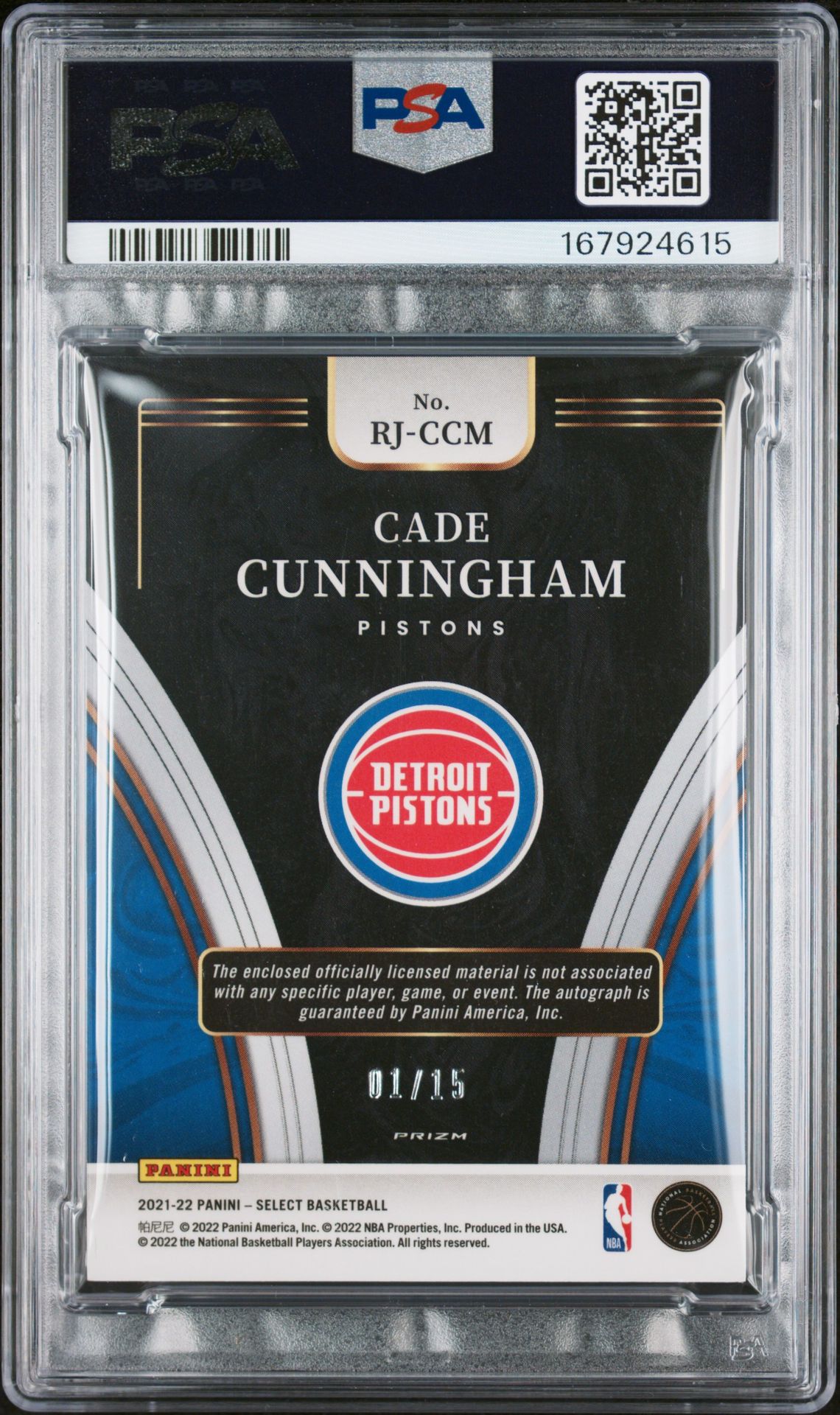 2021 Panini Select Rookie Jersey Autographs Cade Cunningham #Rjccm (Rk.jsy.au-Nn.org.pulsar) Nm-Mt 8 back