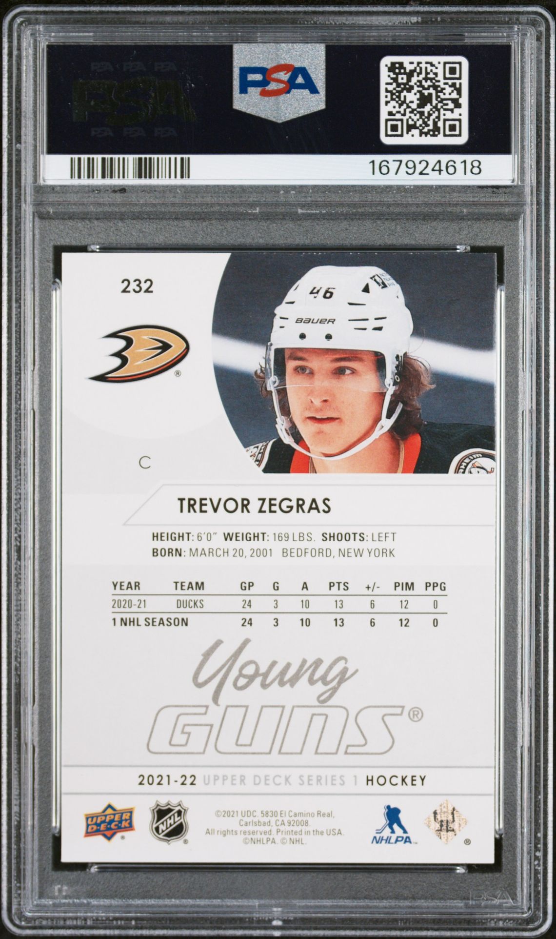 2021-2022 Upper Deck Trevor Zegras #232 Mint 9 back