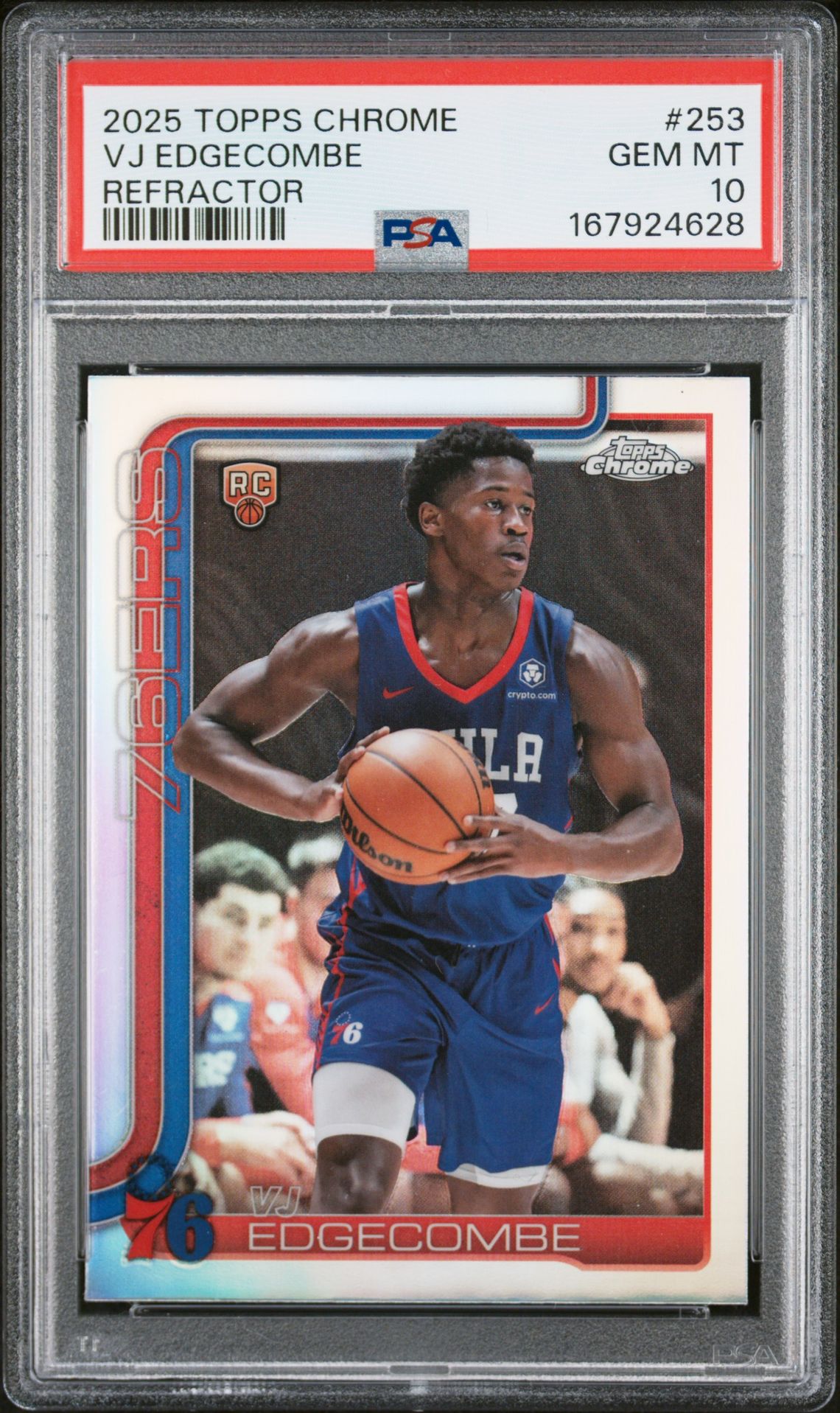 2025 Topps Chrome Vj Edgecombe #253 (Refractor) Gem Mt 10 front view - PSA graded GEM MT 10