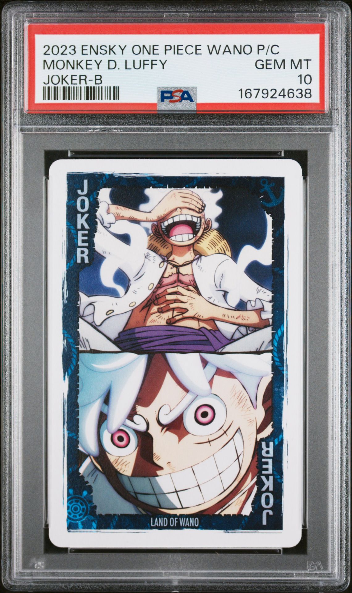 2023 Ensky One Piece Wano Country Arc Playing Cards Monkey D. Luffy (Joker-B) Gem Mt 10 front view - PSA graded GEM MT 10