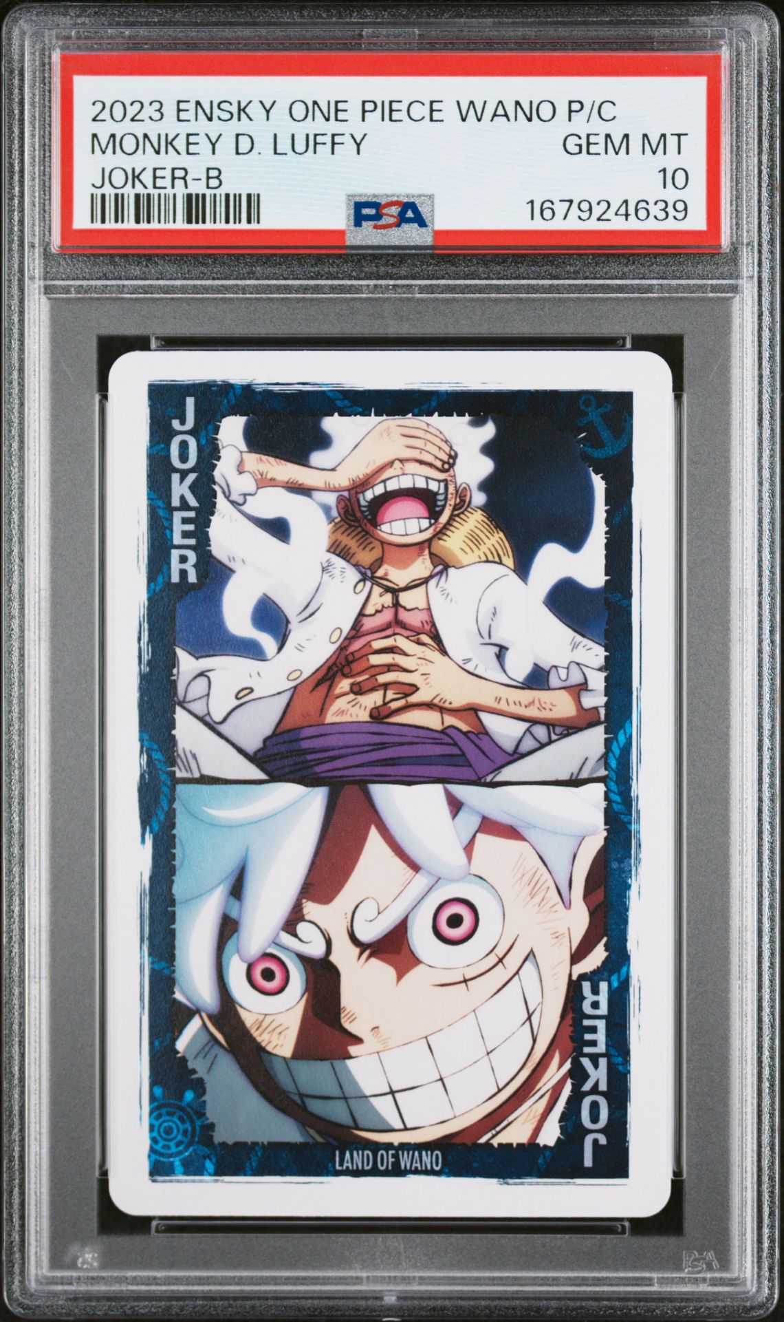 2023 Ensky One Piece Wano Country Arc Playing Cards Monkey D. Luffy (Joker-B) Gem Mt 10 front view - PSA graded GEM MT 10