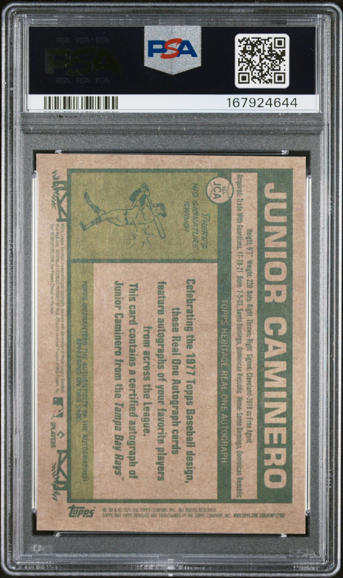 2026 Topps Heritage Real One Autographs Junior Caminero #Jca Nm-Mt 8 back