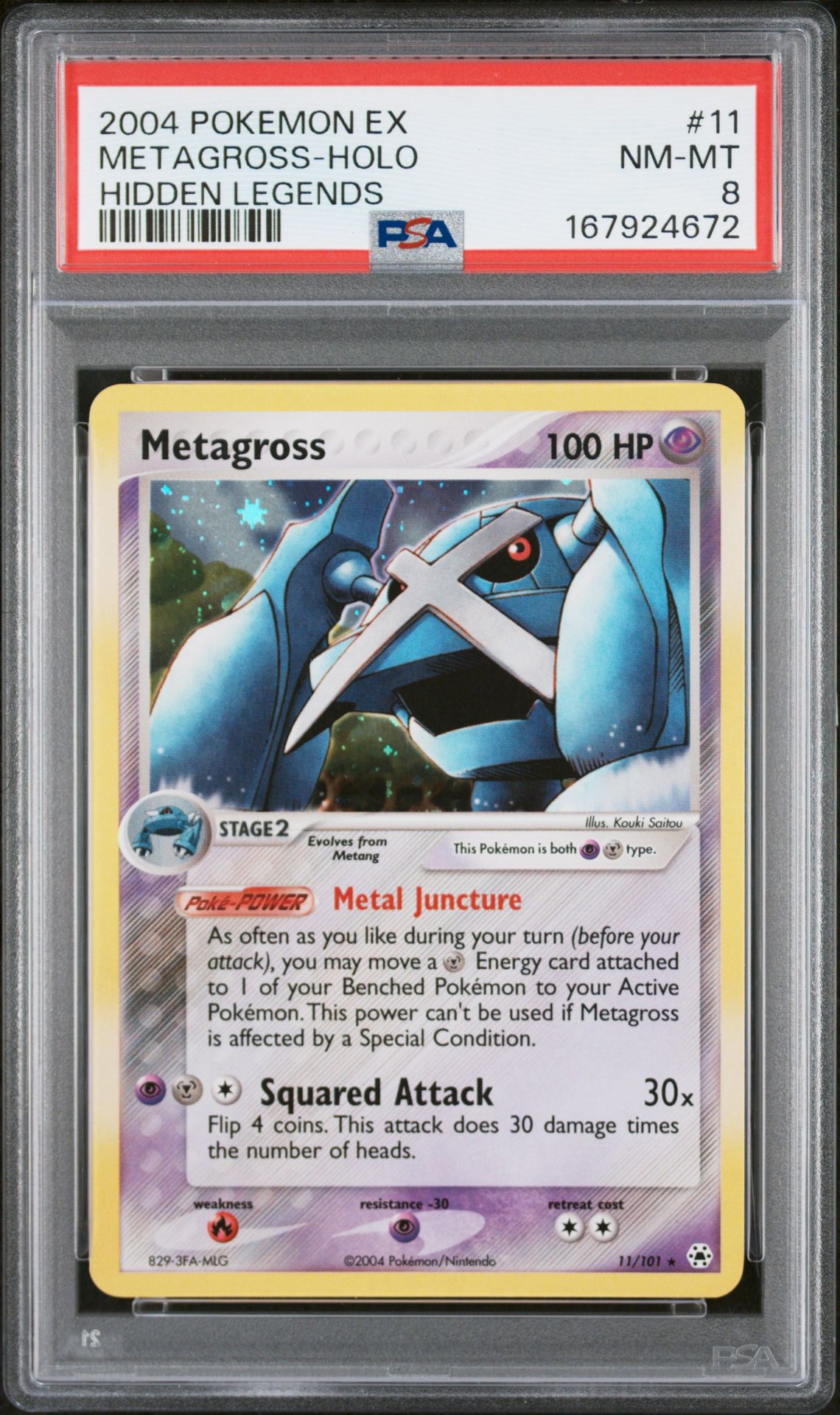 2004 Pokemon Ex Hidden Legends Metagross-Holo #11 (Hidden Legends) Nm-Mt 8 front
