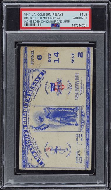 1941 L.A. Coliseum Relays Track & Field Meet May 24 Jackie Robinson 2nd Place in Broad Jump Ticket Stub, Authentic