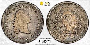 1795 $1 Flowing Hair, 3 Leaves F12