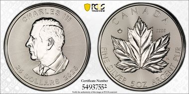 2026 $25 Maple Leaf 5oz Ag MS67