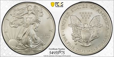 2008-W $1 Burnished Silver Eagle Reverse of 2007 SP70