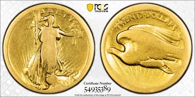 1907 $20 High Relief, Flat Edge N1