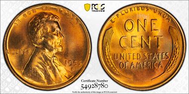 1955-S 1C MS67+ RD