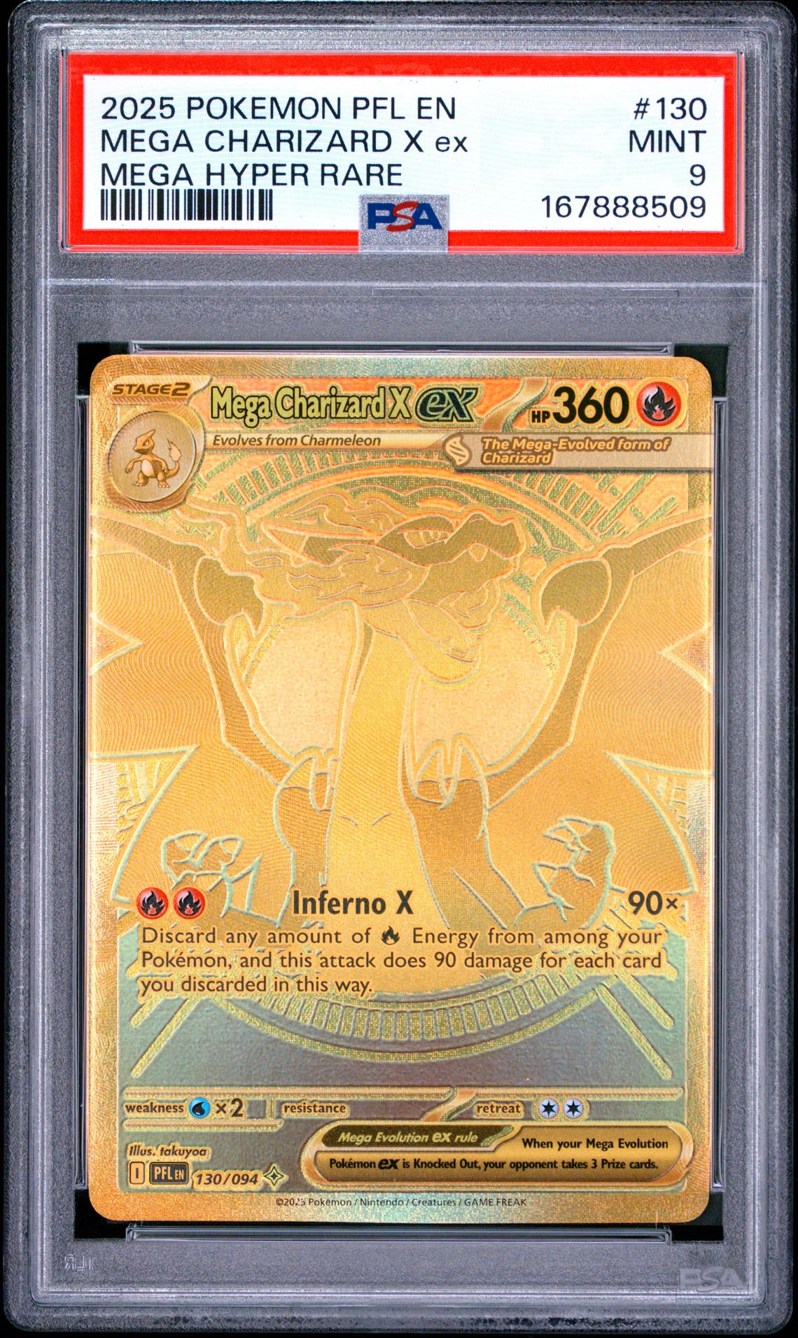 2025 Pokemon Pfl En-Phantasmal Flames Mega Charizard X Ex #130 (Mega Hyper Rare) Mint 9 front