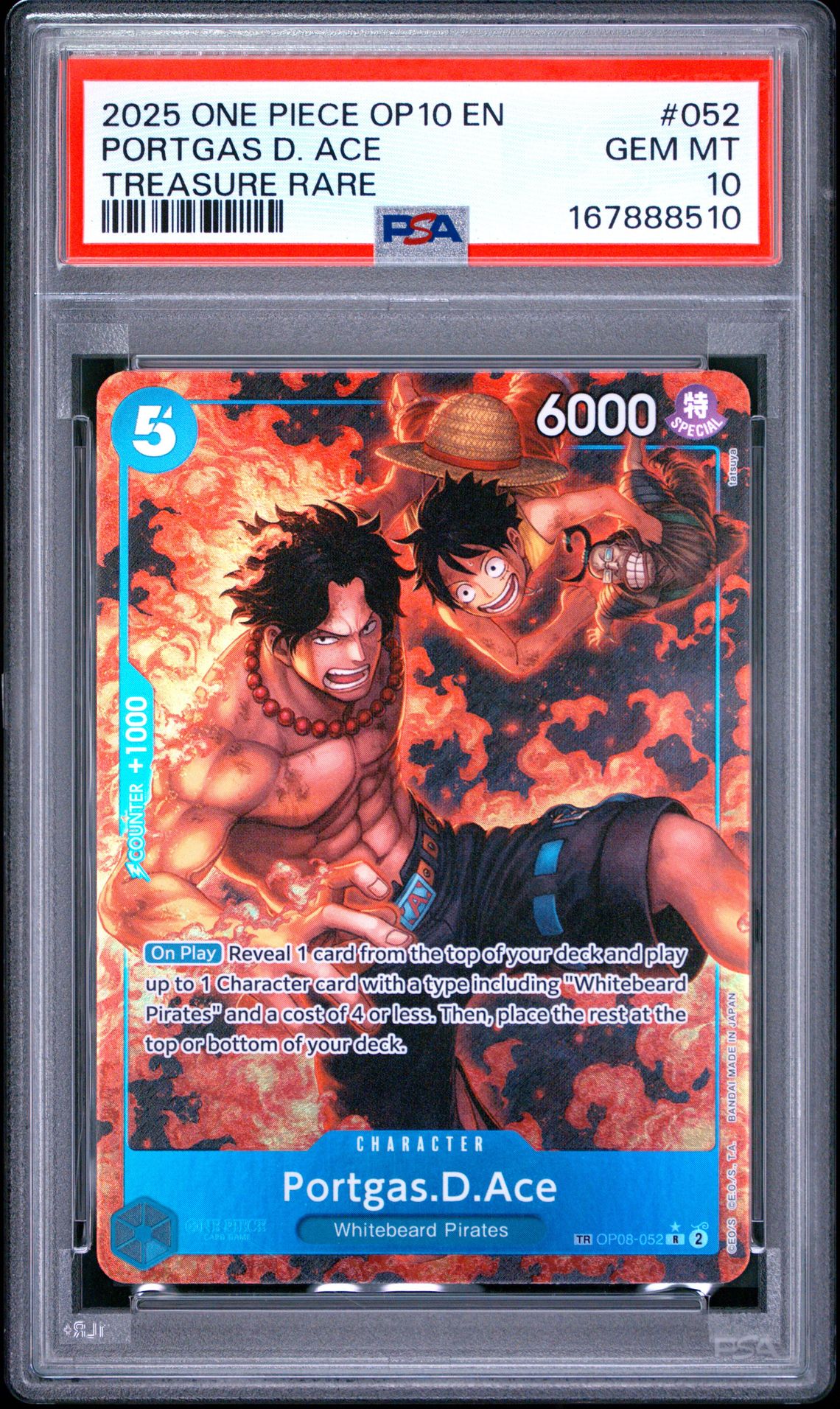 2025 One Piece Op10-Royal Blood Portgas D. Ace #052 (Treasure Rare) Gem Mt 10 front