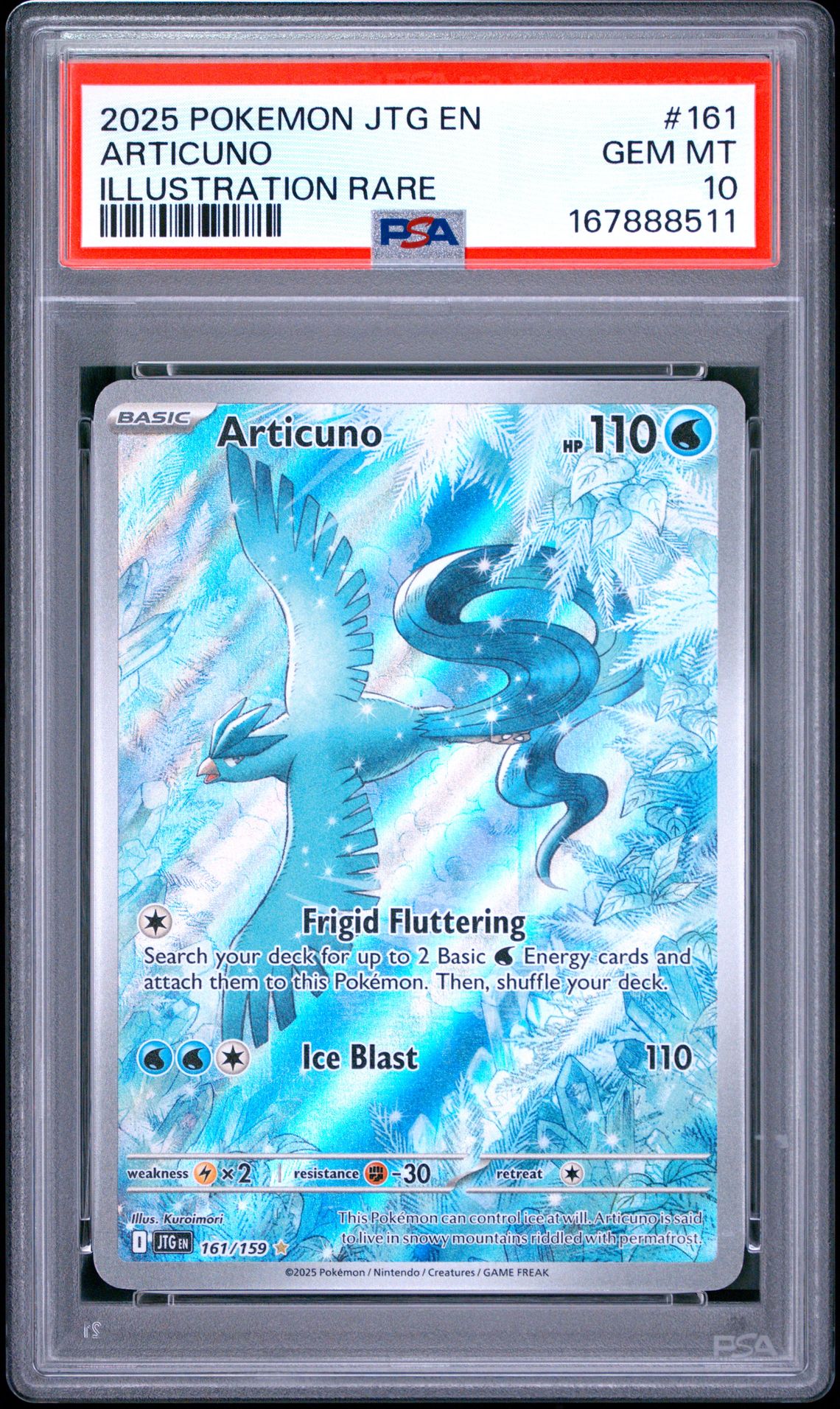 2025 Pokemon Jtg En-Journey Together Articuno #161 (Illustration Rare) Gem Mt 10 front view - PSA graded GEM MT 10
