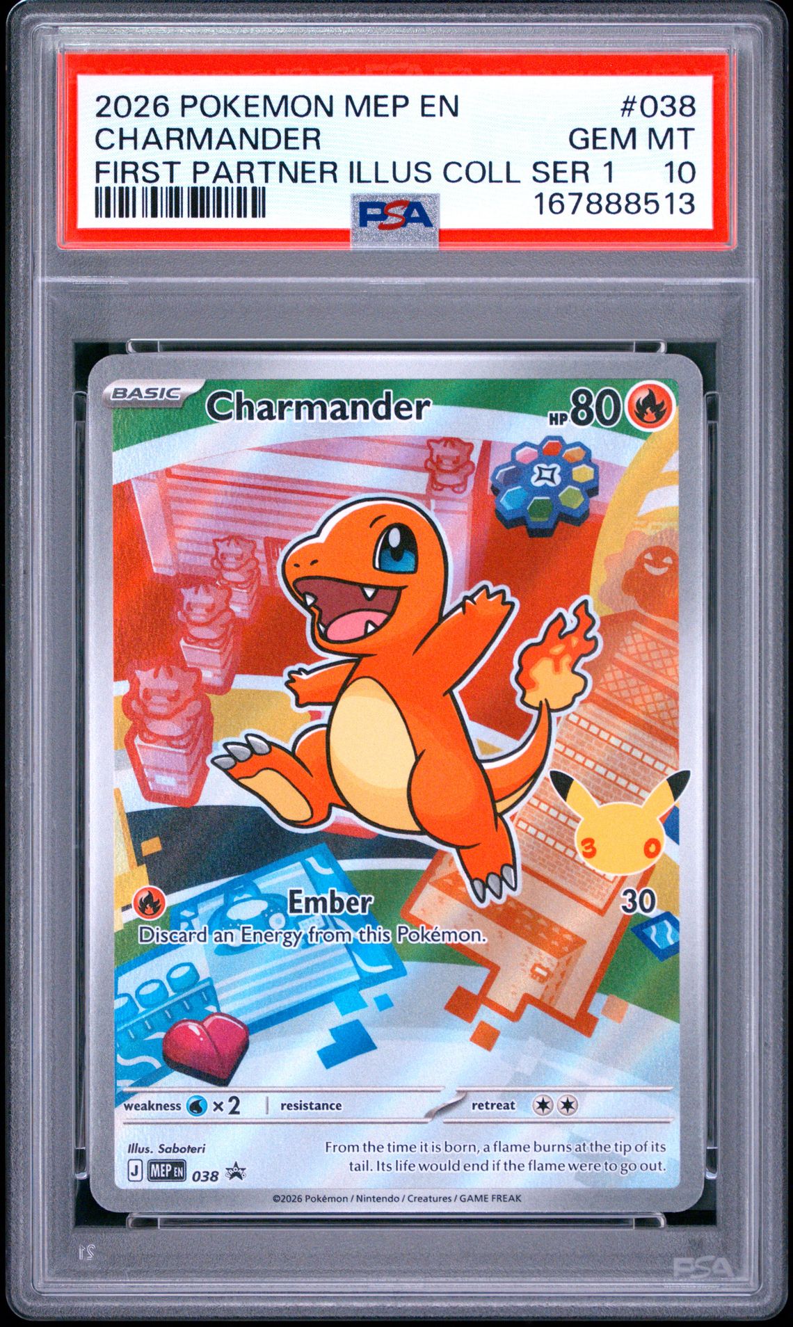 2026 Pokemon Mep En-Me Black Star Promo Charmander #038 (First Partner Illus Coll Ser 1) Gem Mt 10 front