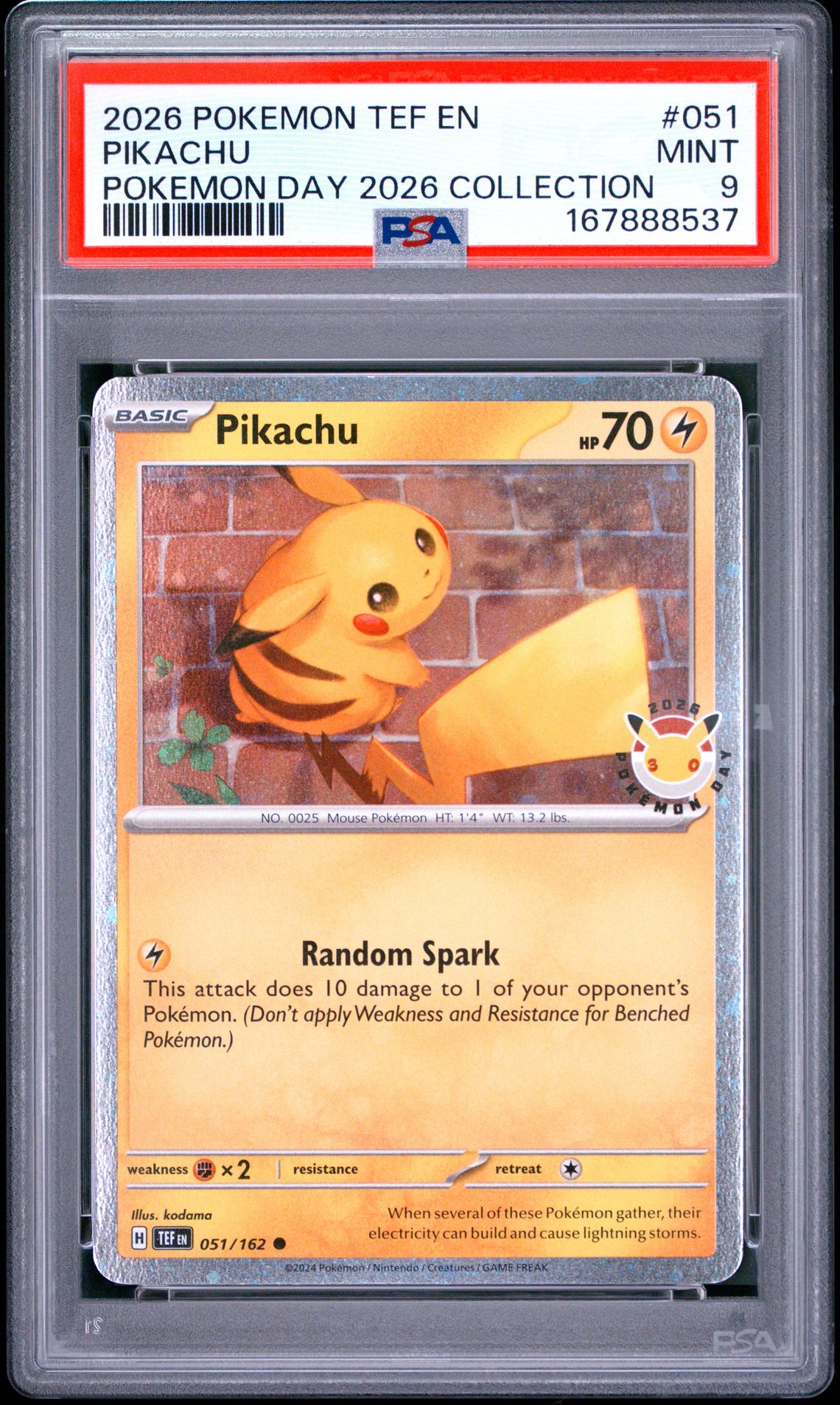 2026 Pokemon Tef En-Temporal Forces Pikachu #051 (Pokemon Day 2026 Collection) Mint 9 front