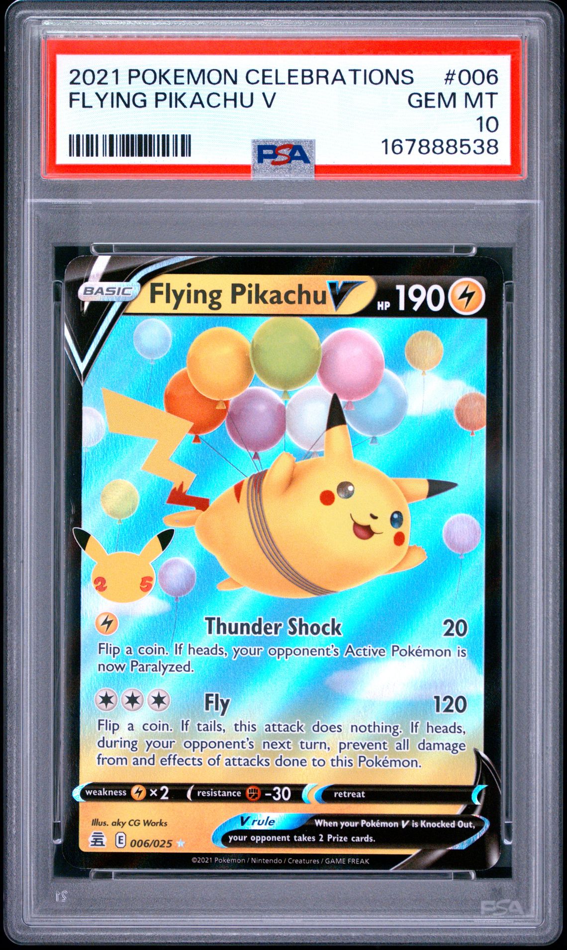 2021 Pokemon Celebrations Flying Pikachu V #006 Gem Mt 10 front