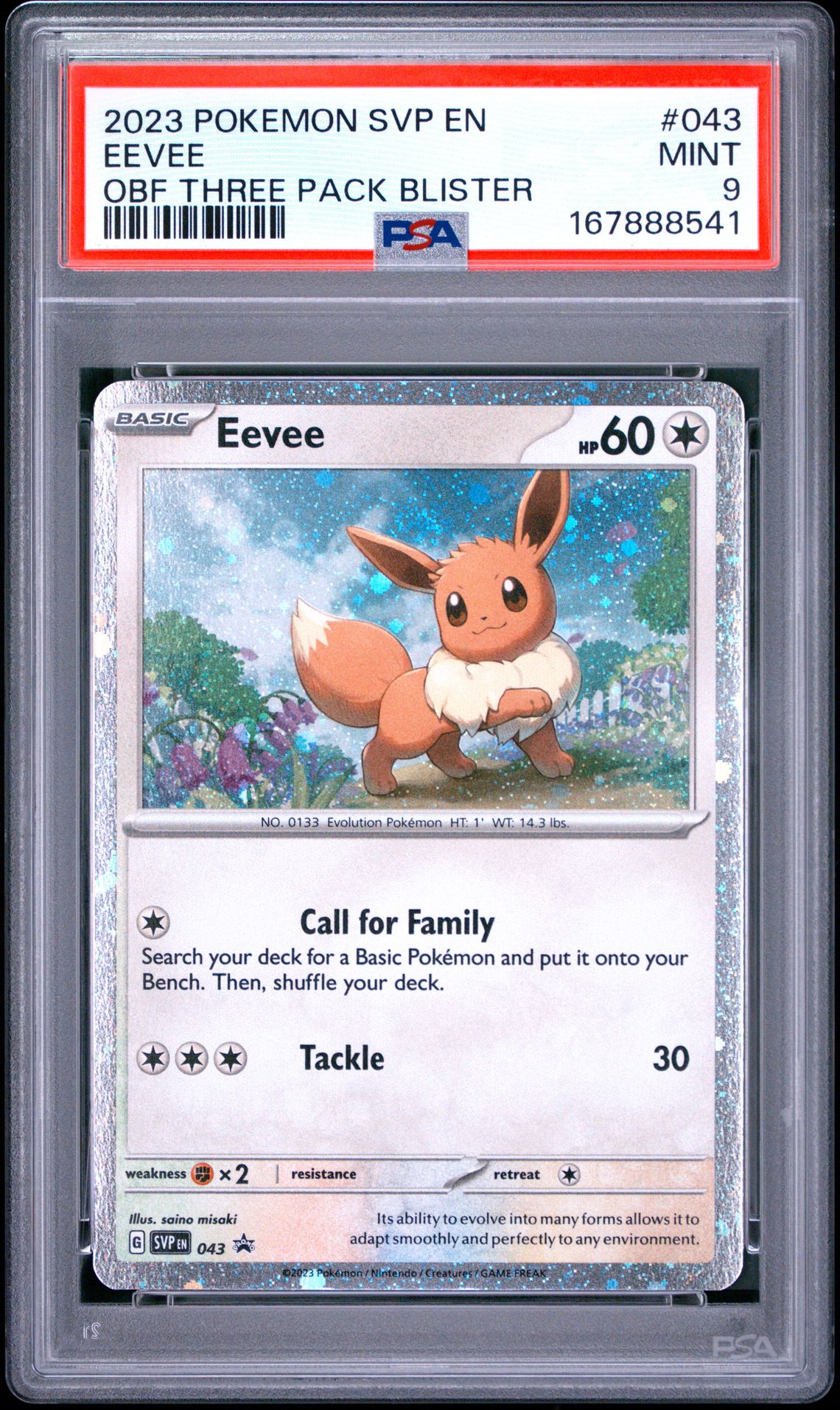 2023 Pokemon Svp En-Sv Black Star Promo Eevee #043 (Obf Three Pack Blister) Mint 9 front